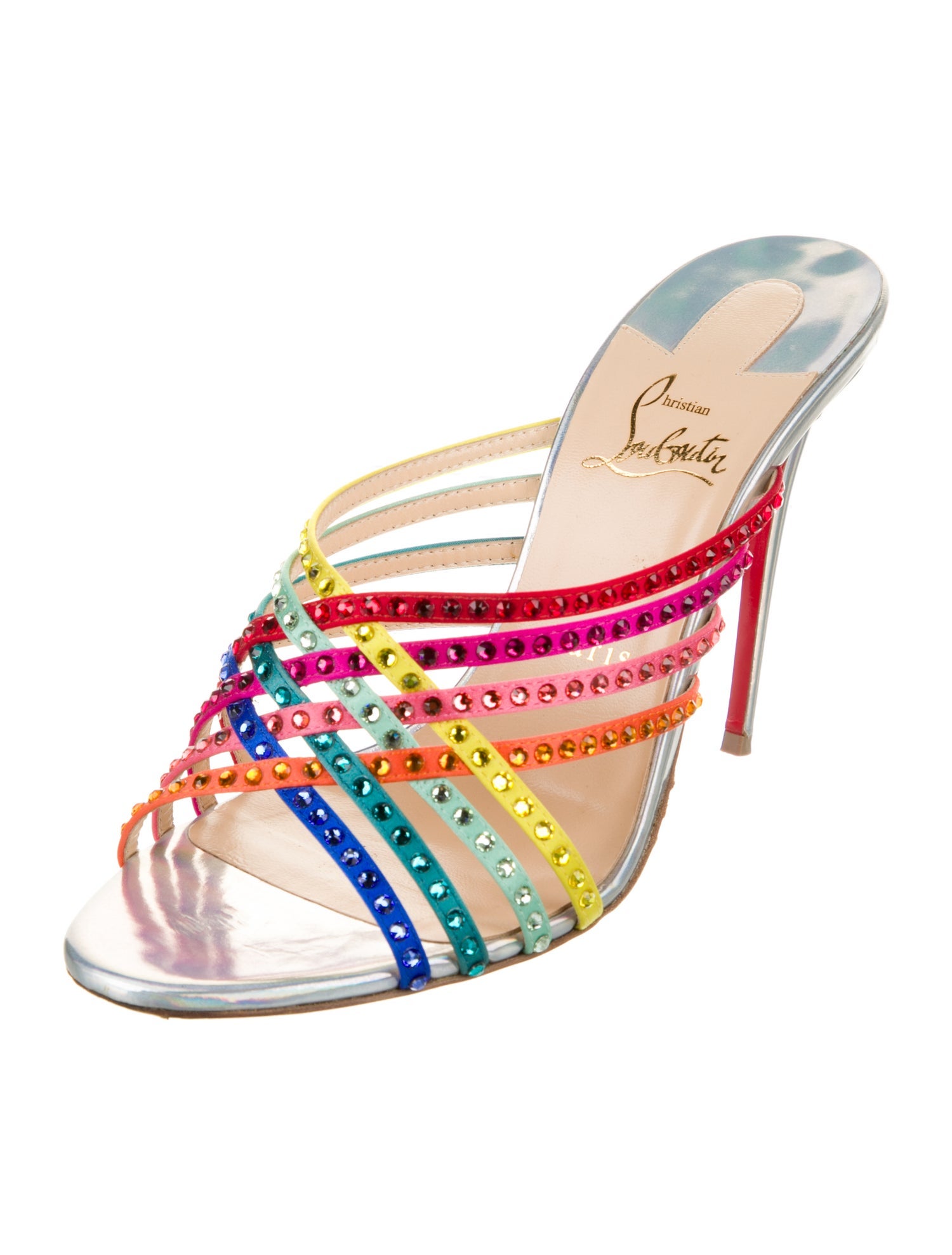 Christian Louboutin Satin Colorblock Pattern Slides