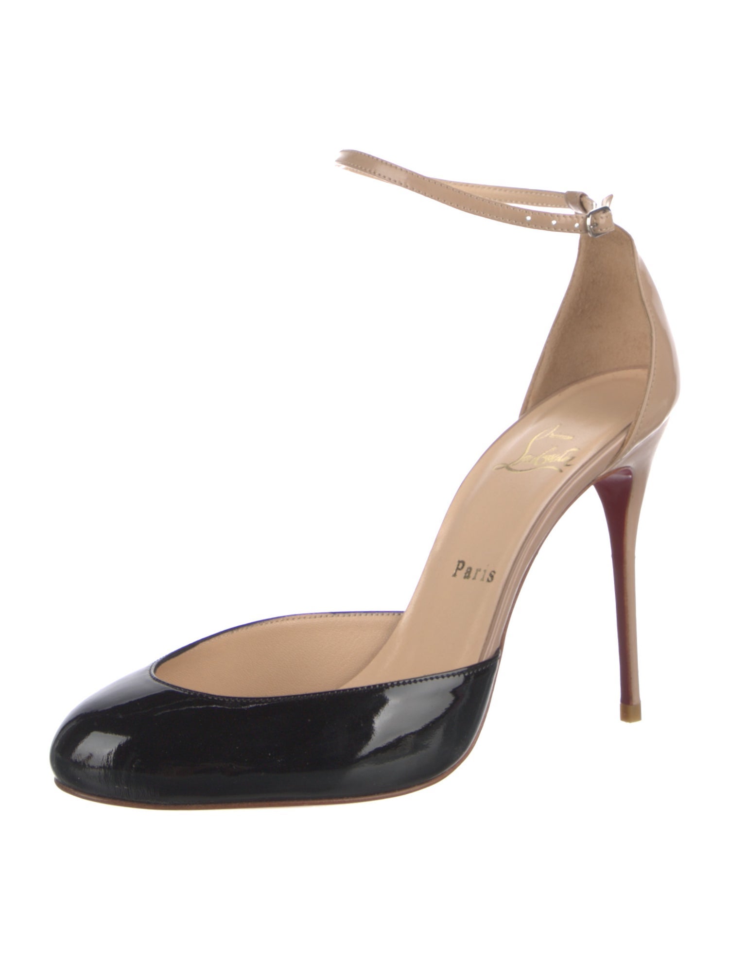 Christian Louboutin Patent Leather Colorblock Pattern D'Orsay Pumps