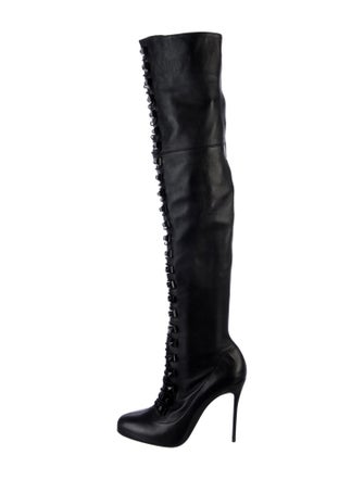 Christian Louboutin Leather Animal Print Lace-Up Boots
