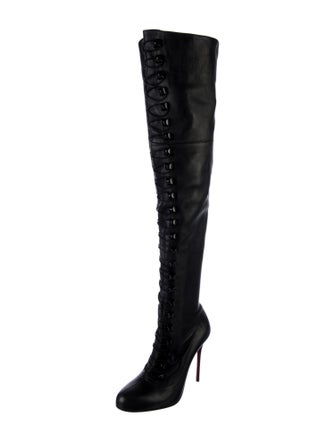 Christian Louboutin Leather Animal Print Lace-Up Boots