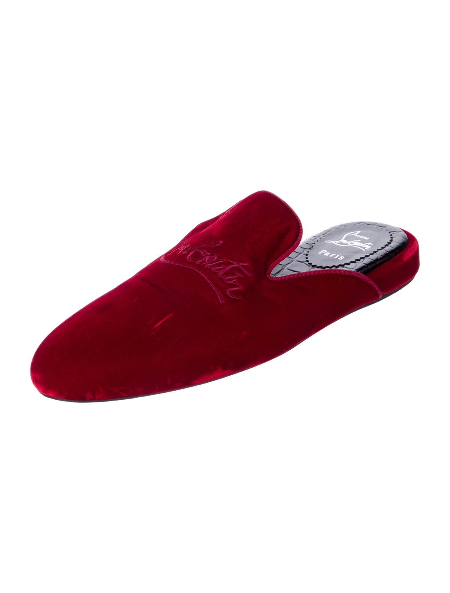 Christian Louboutin Velvet Embroidered Accent Slippers