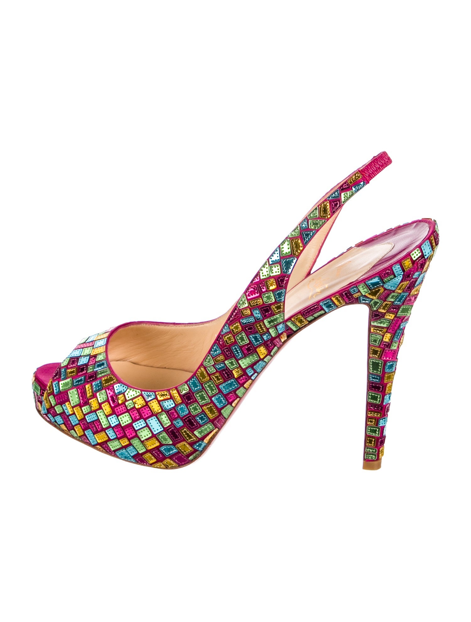 Christian Louboutin Satin Patterned Slingback Pumps