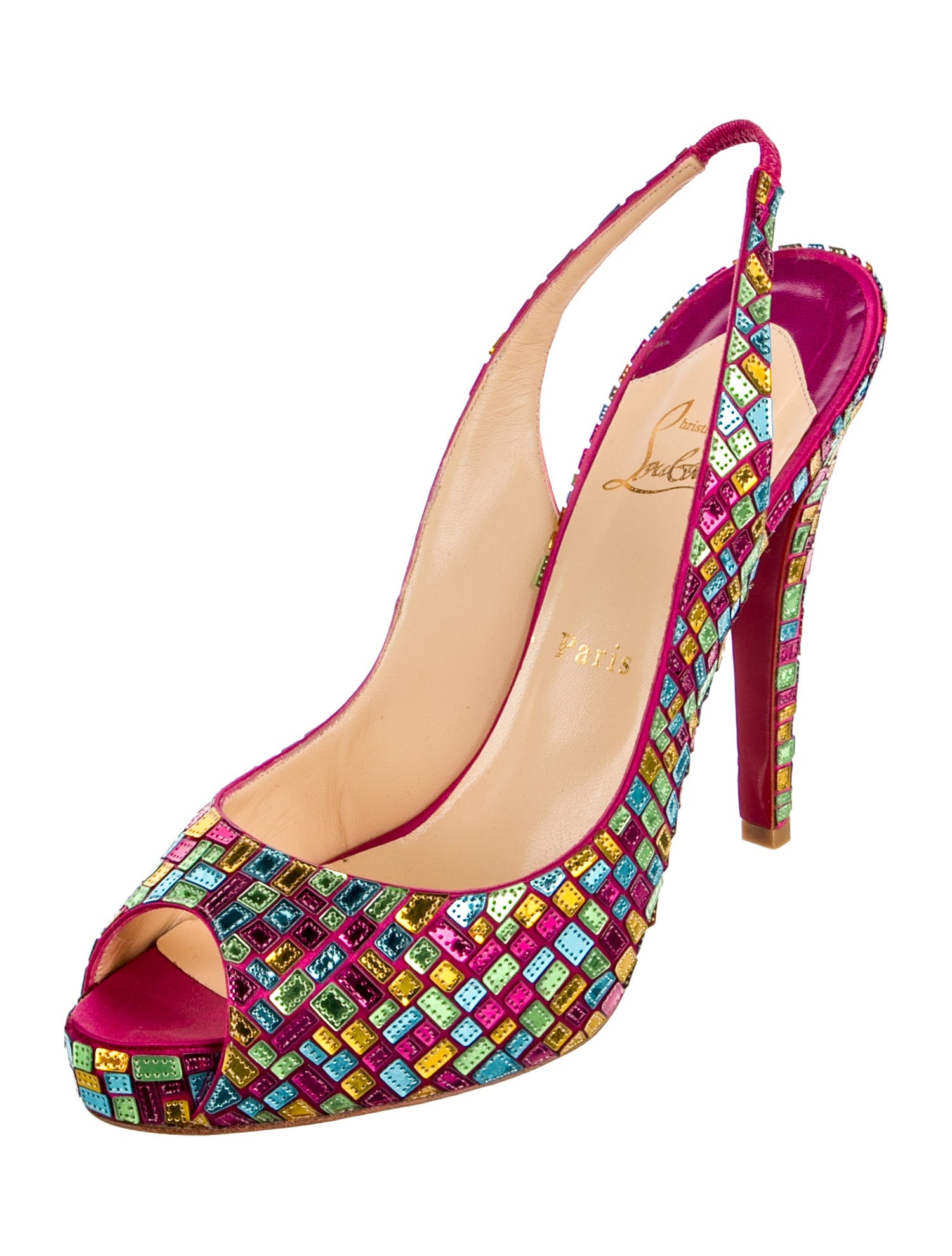 Christian Louboutin Satin Patterned Slingback Pumps
