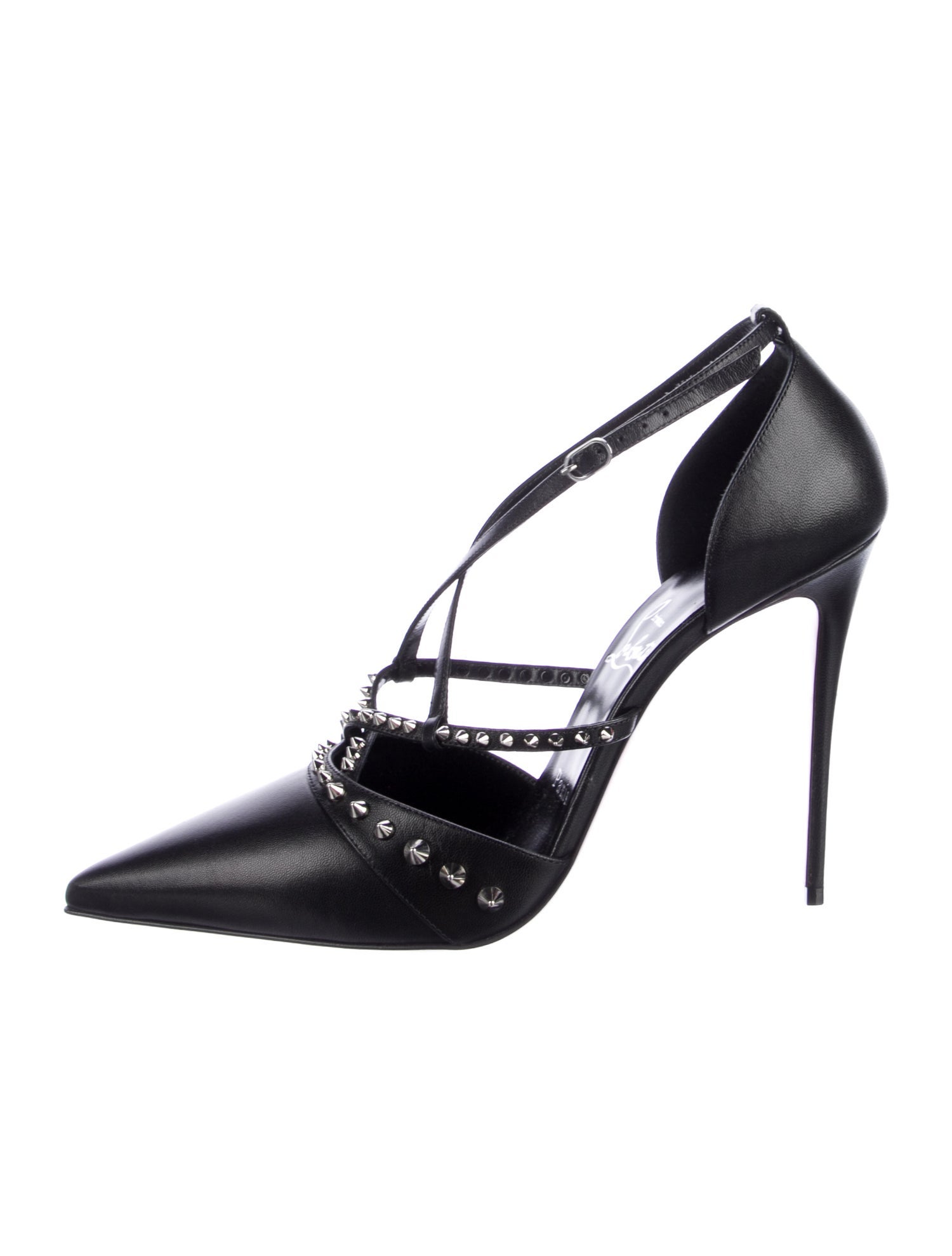 Christian Louboutin Spike Accents Leather T-Strap Pumps