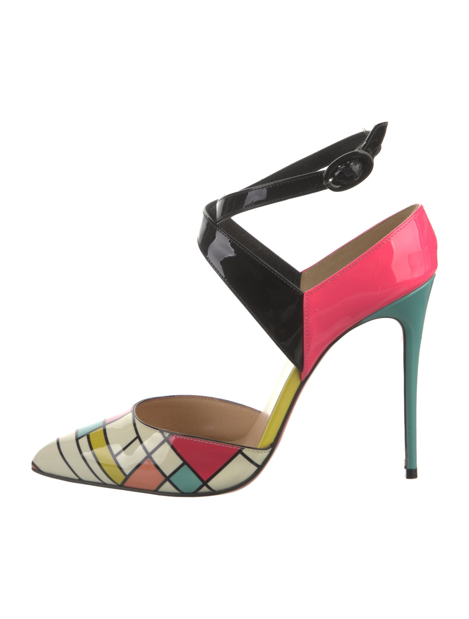 Christian Louboutin Patent Leather Colorblock Pattern D'Orsay Pumps