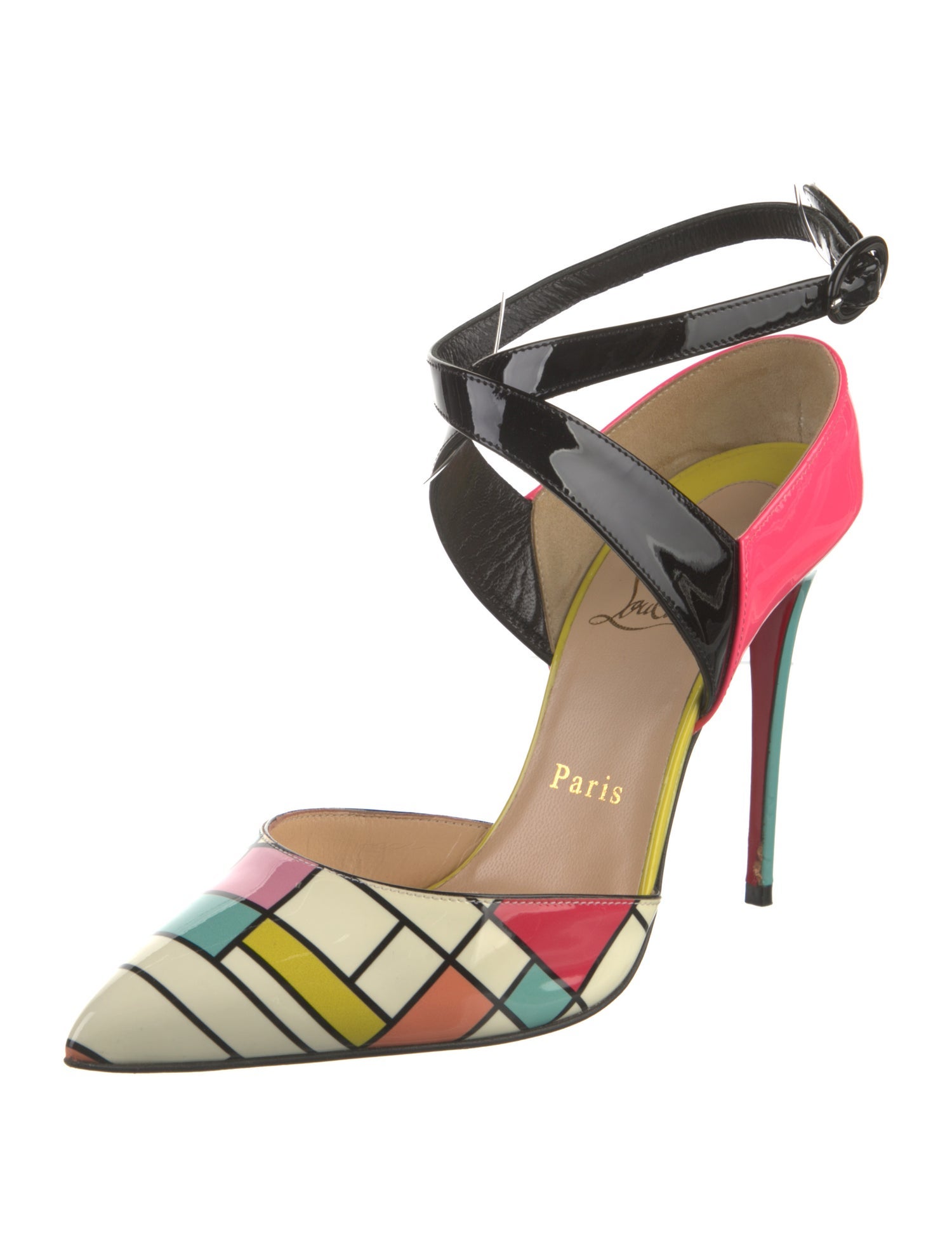 Christian Louboutin Patent Leather Colorblock Pattern D'Orsay Pumps