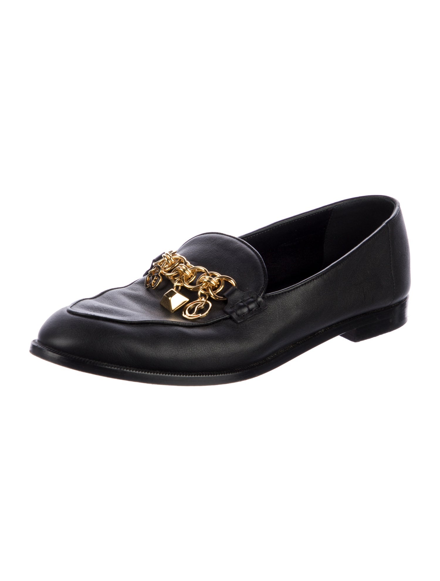 Christian Louboutin Leather Chain-Link Accents Loafers