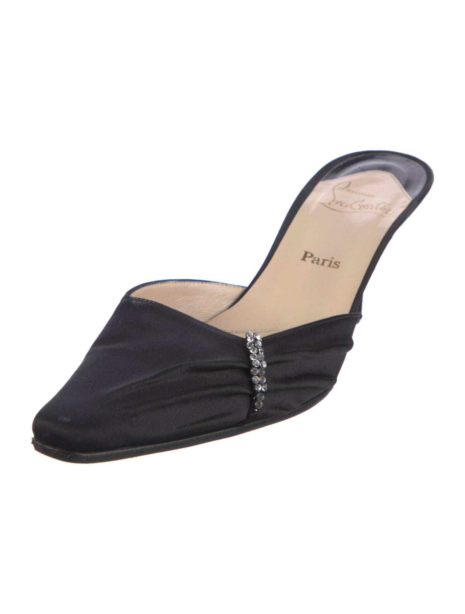 Christian Louboutin Satin Crystal Embellishments Mules