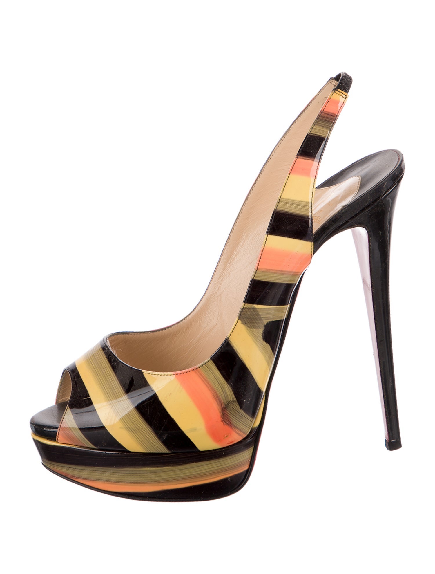 Christian Louboutin Patent Leather Striped Slingback Pumps