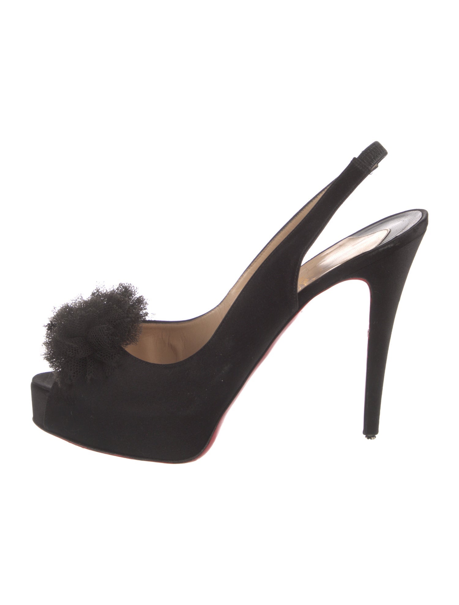 Christian Louboutin Satin Ruffle Embellishment Slingback Pumps