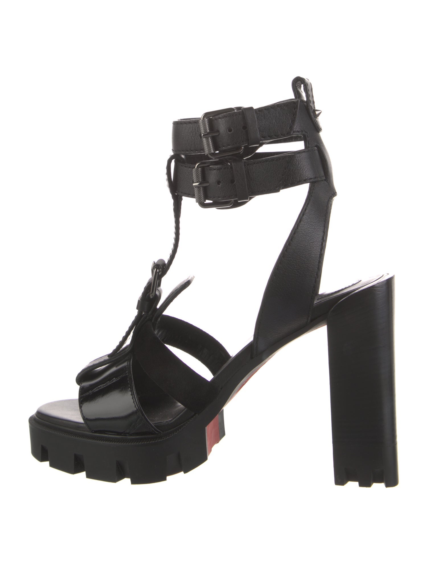 Christian Louboutin Spike Accents Leather T-Strap Sandals