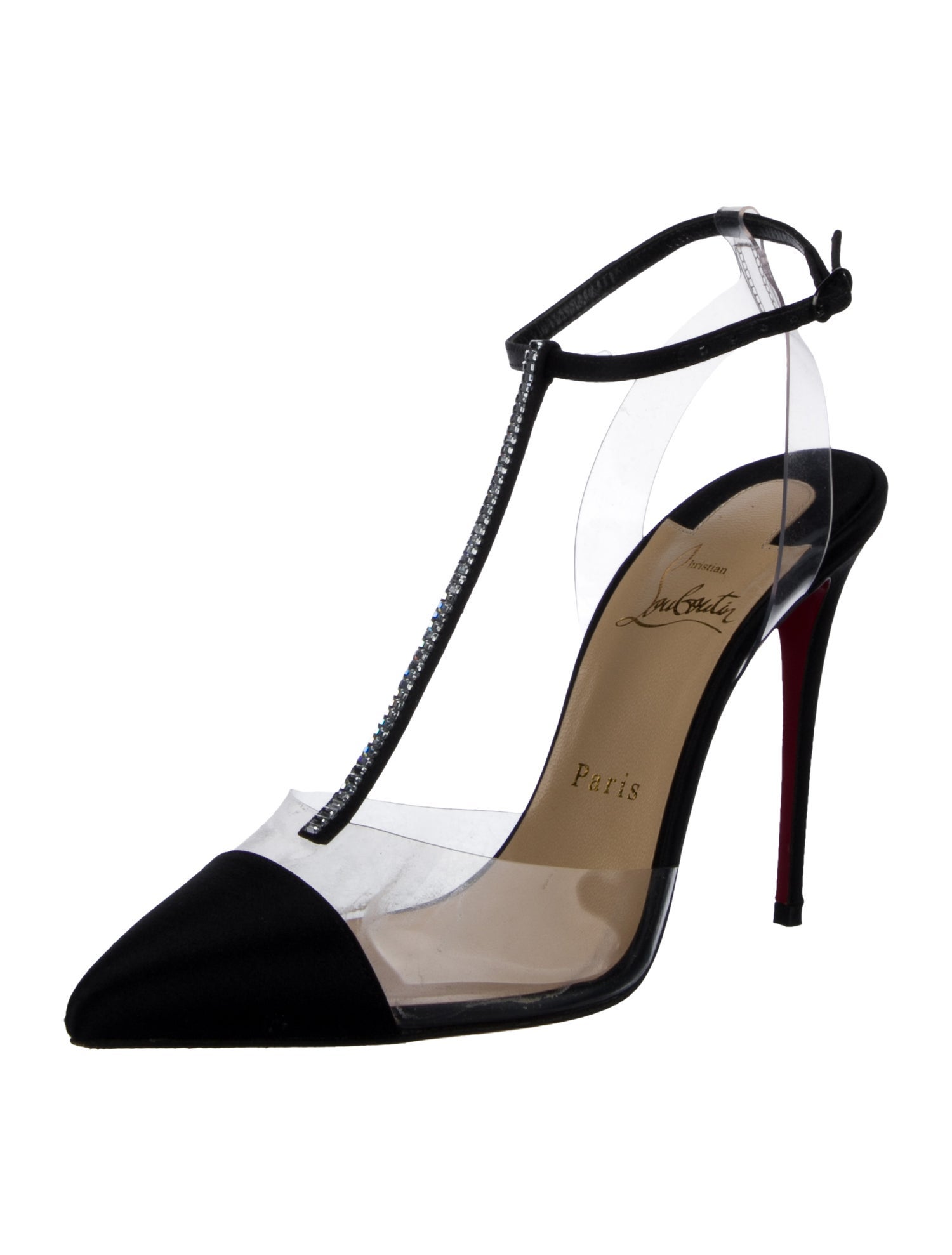 Christian Louboutin PVC Crystal Embellishments T-Strap Pumps