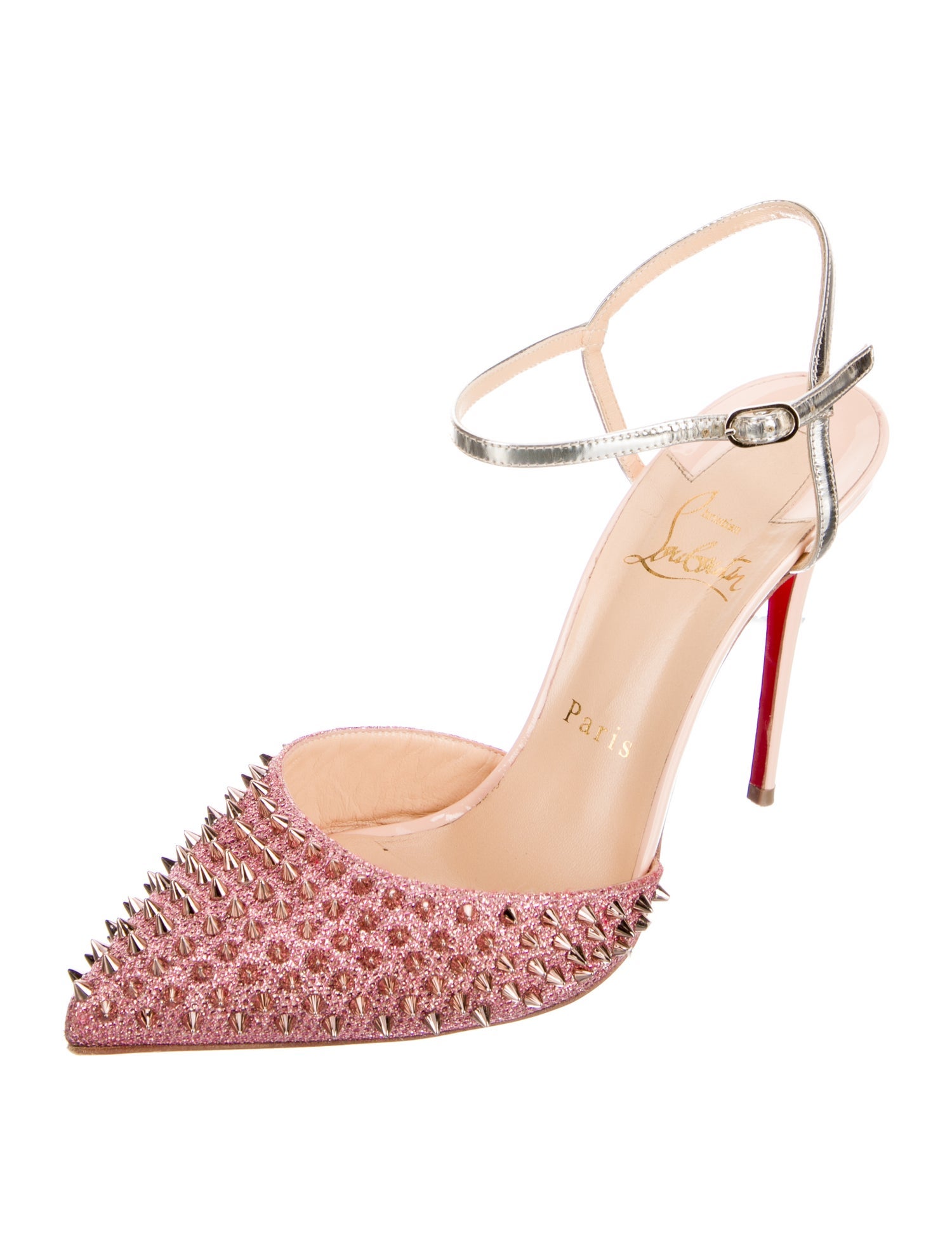 Christian Louboutin Spike Accents Glitter Slingback Pumps