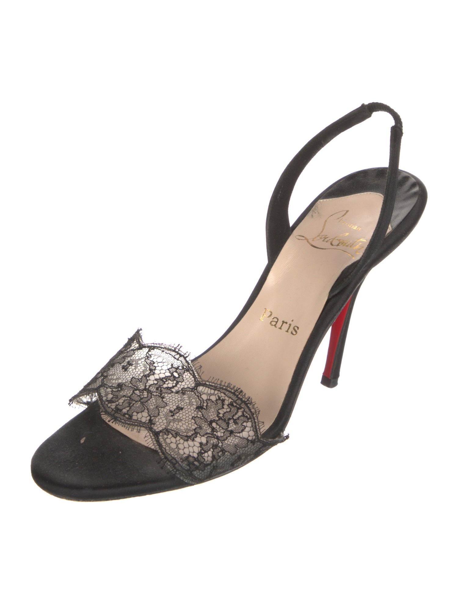 Christian Louboutin Satin Lace Trim Embellishment Slingback Sandals