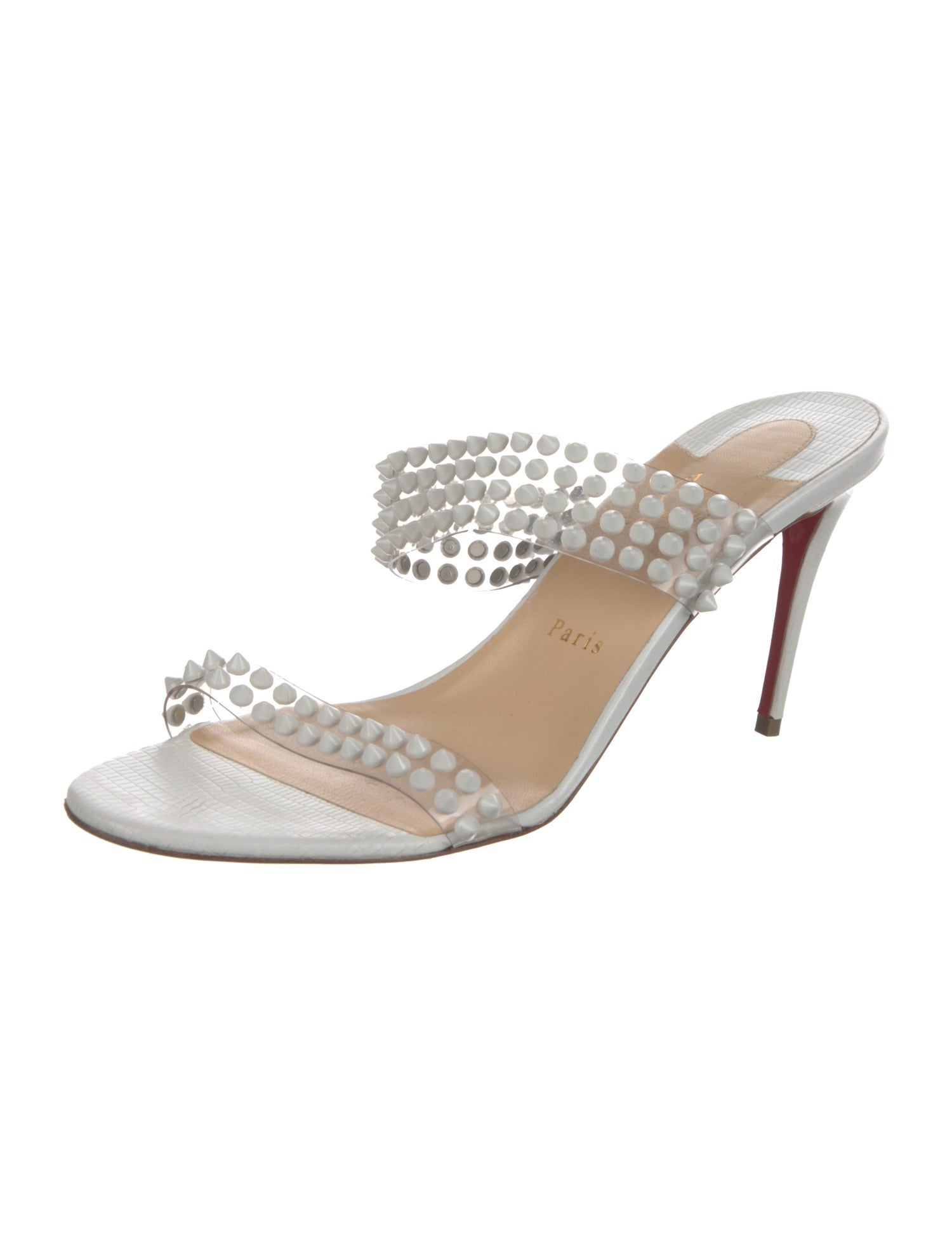 Christian Louboutin Spike Accents Embossed Leather Slides