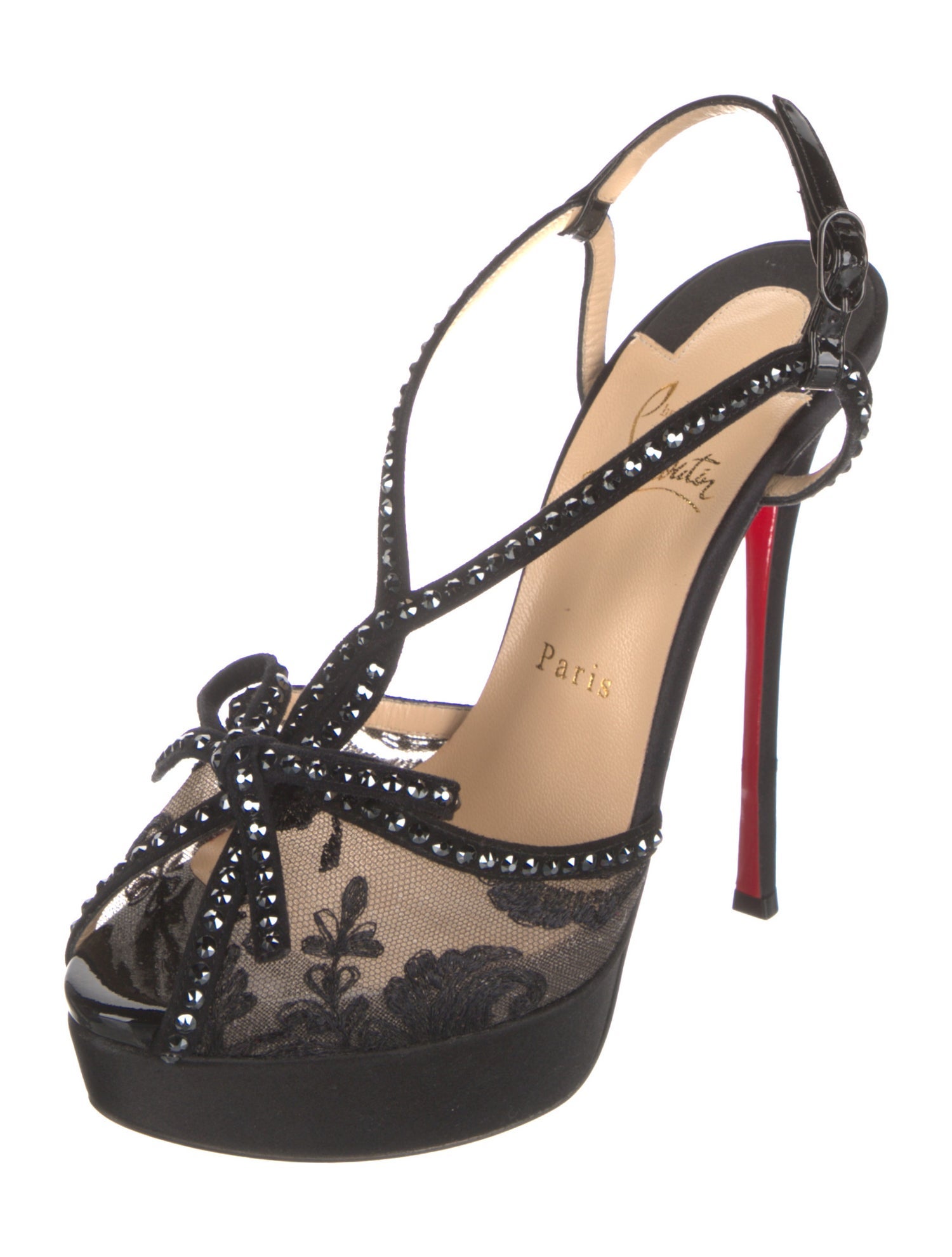 Christian Louboutin Satin Crystal Embellishments Slingback Sandals
