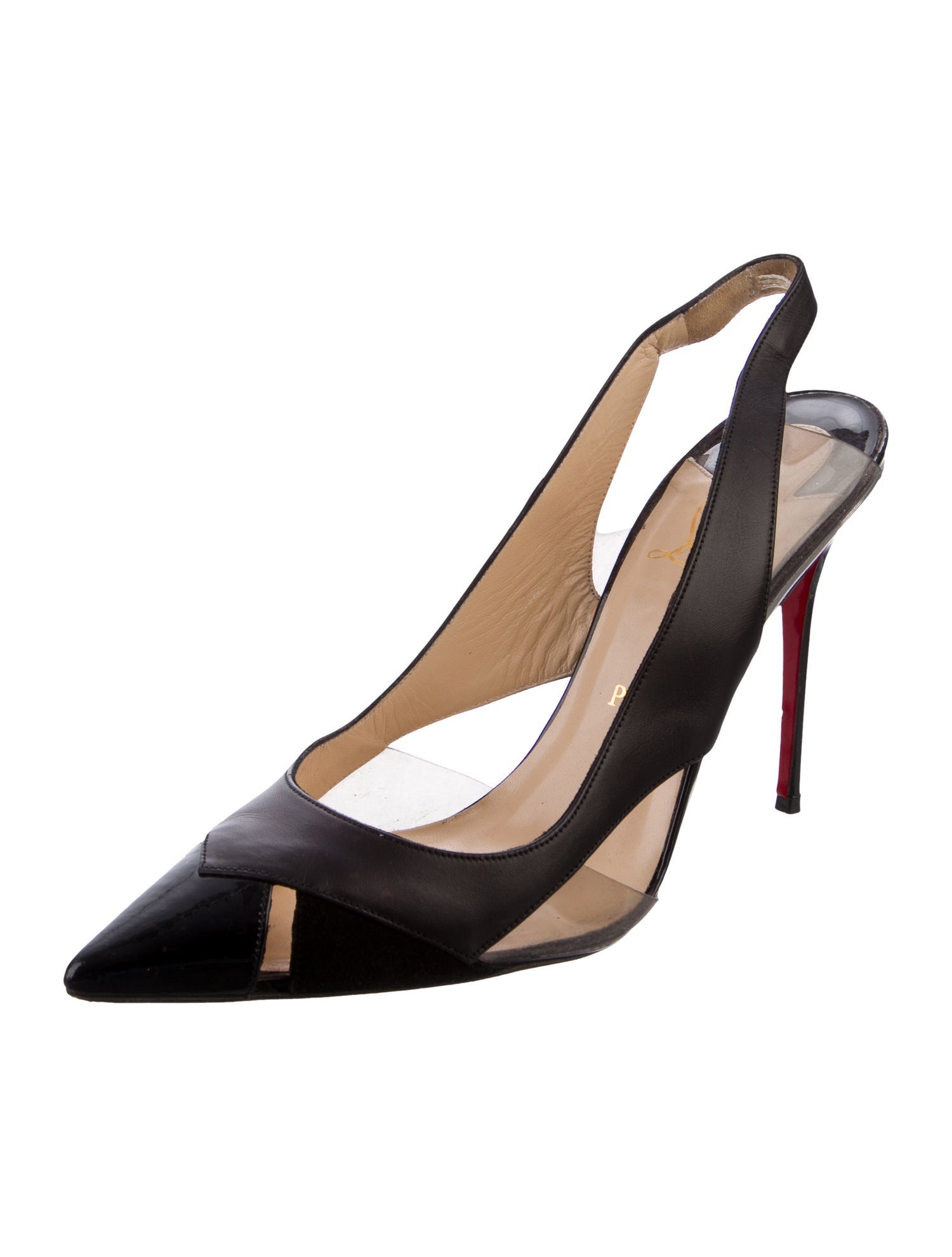 Christian Louboutin Patent Leather Cutout Accent Slingback Pumps