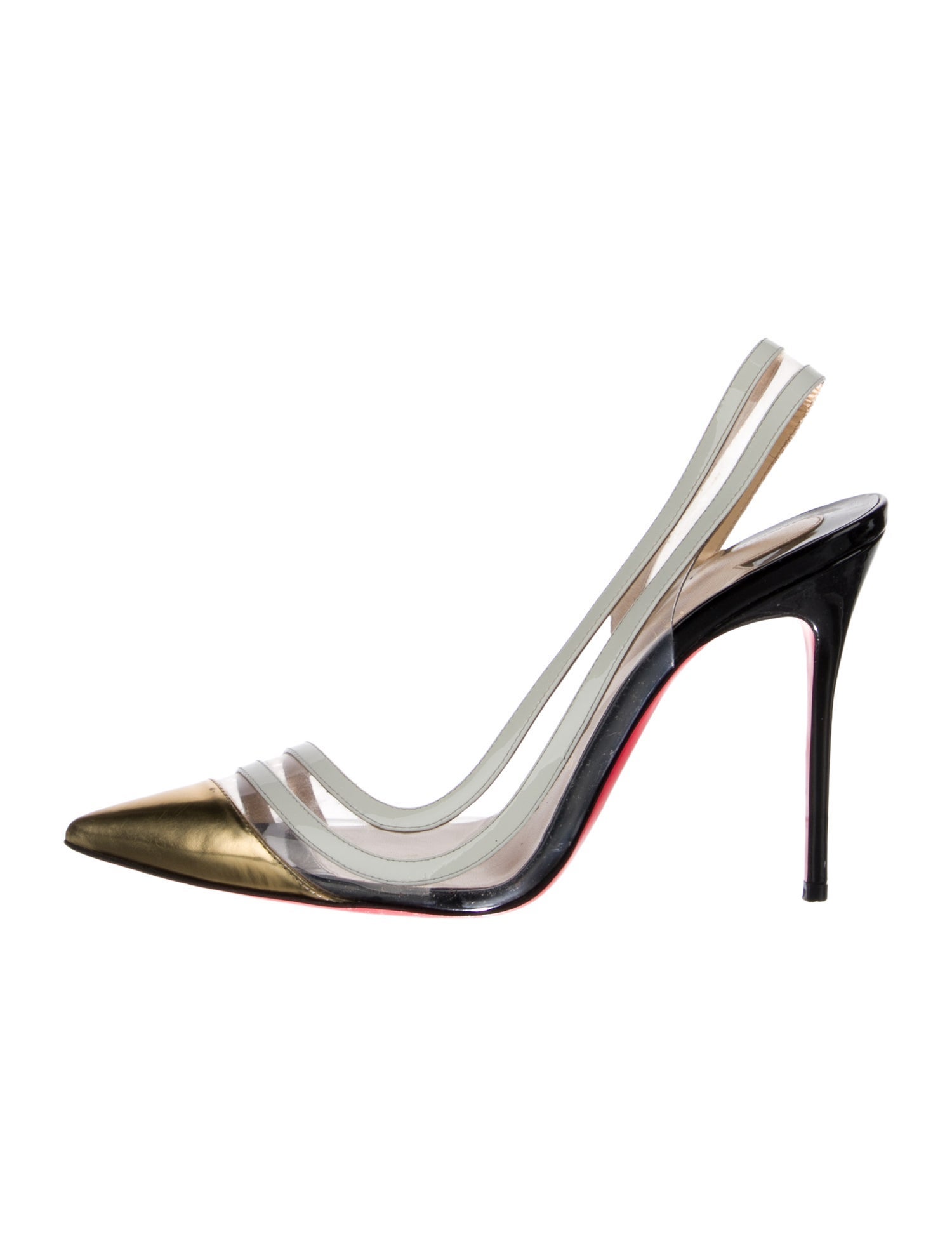 Christian Louboutin Patent Leather Colorblock Pattern Slingback Pumps