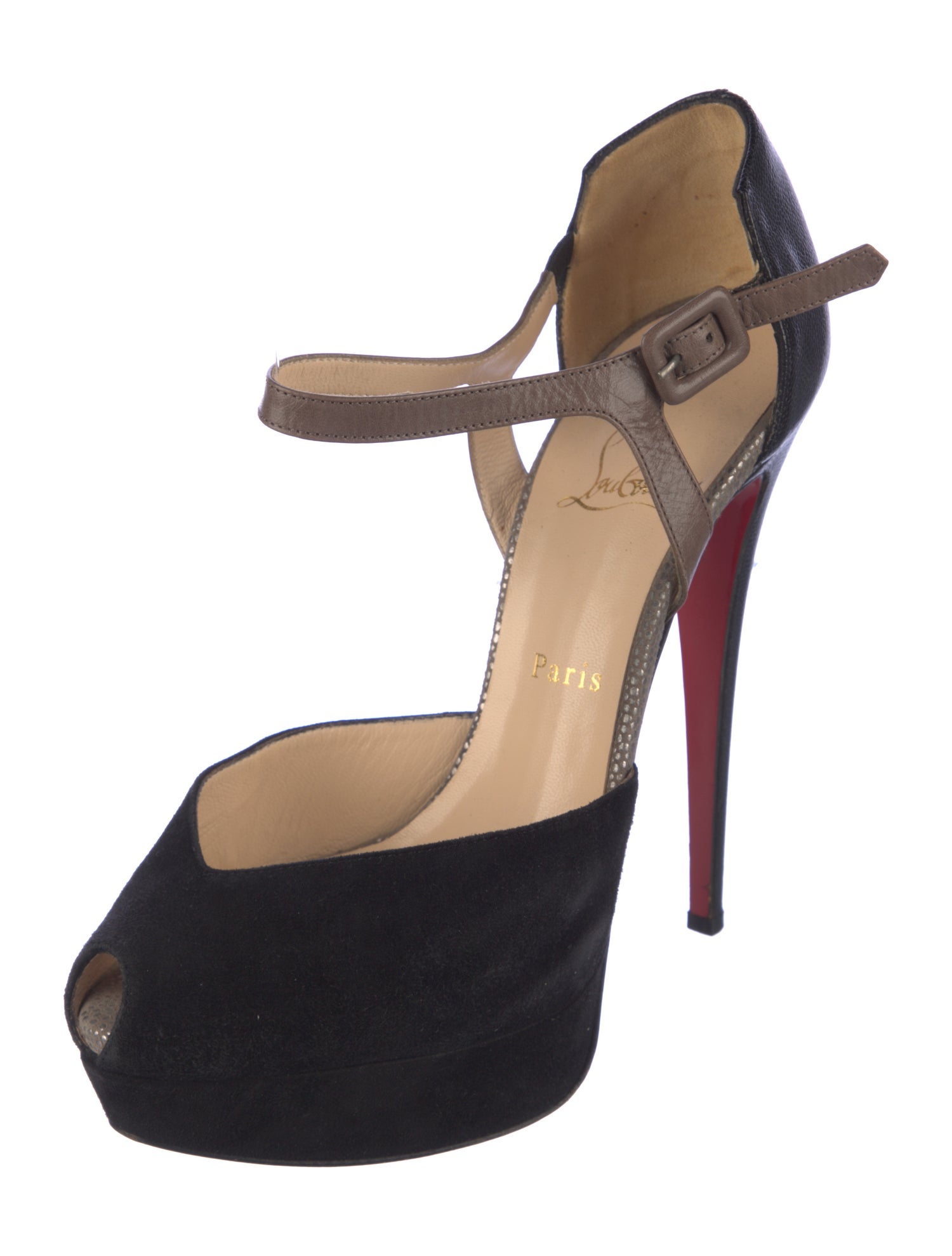 Christian Louboutin Suede Colorblock Pattern D'Orsay Pumps