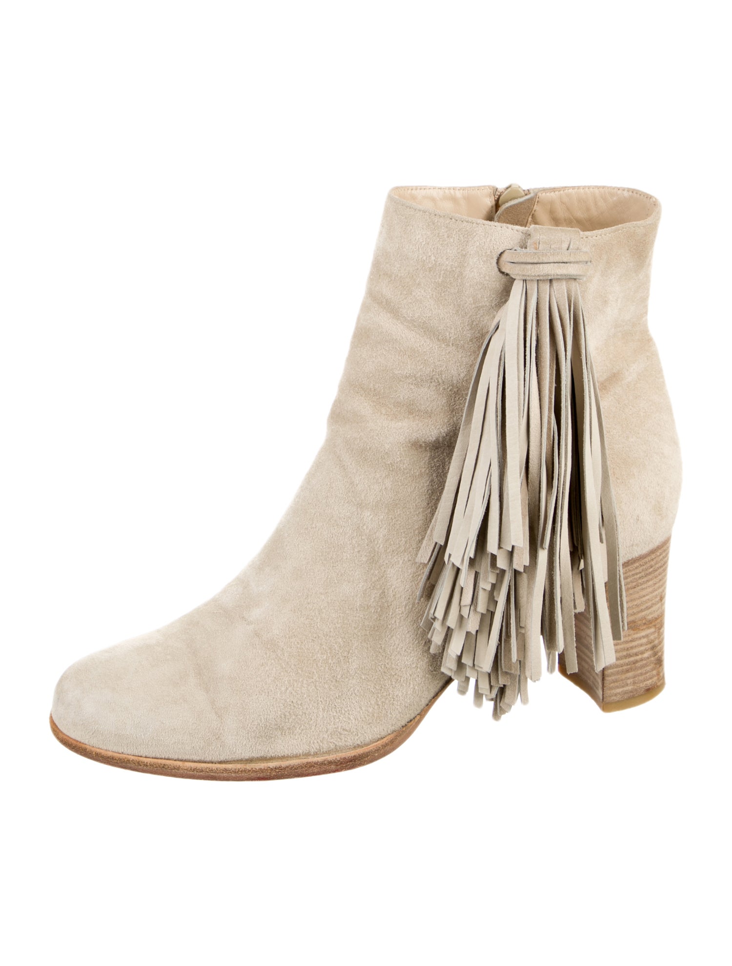 Christian Louboutin Suede Fringe Trim Accent Boots
