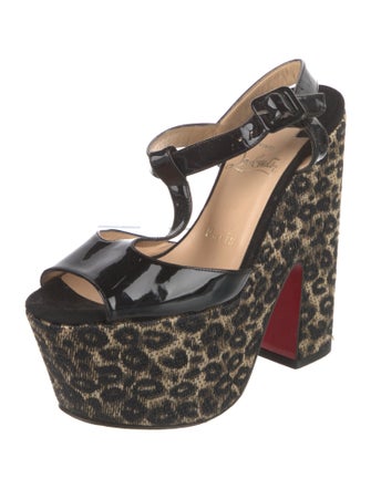Christian Louboutin Patent Leather Animal Print T-Strap Sandals