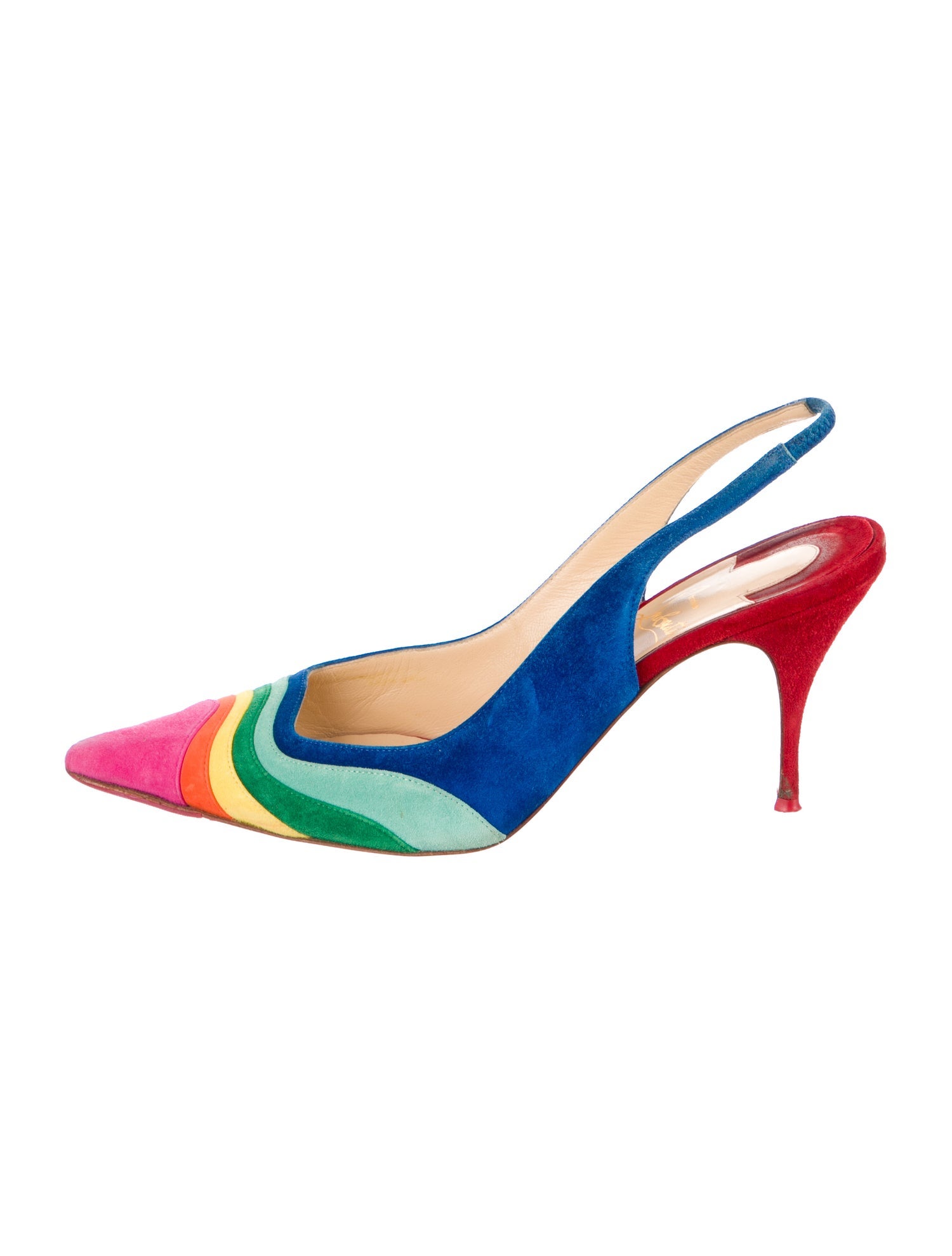 Christian Louboutin Suede Colorblock Pattern Slingback Pumps