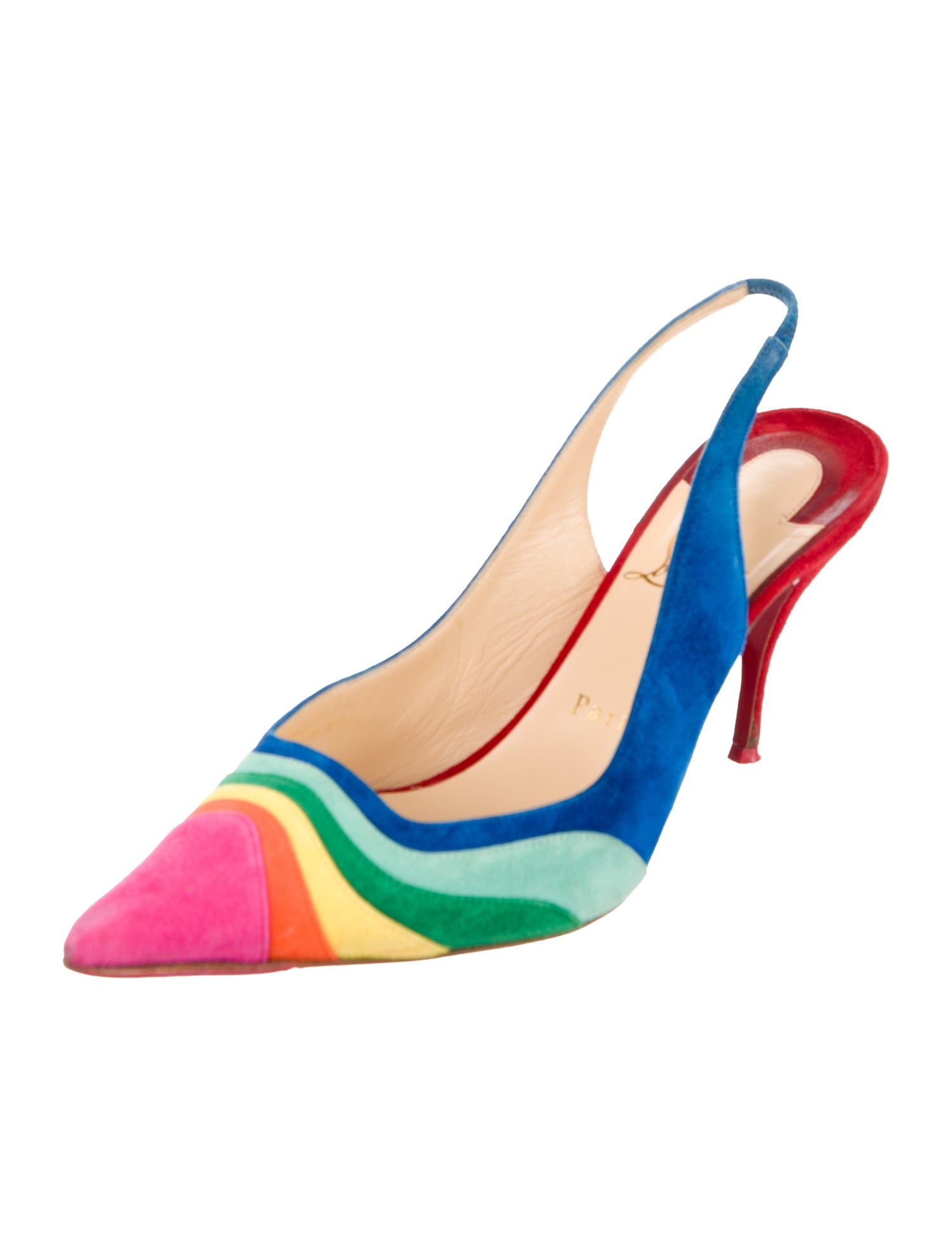 Christian Louboutin Suede Colorblock Pattern Slingback Pumps