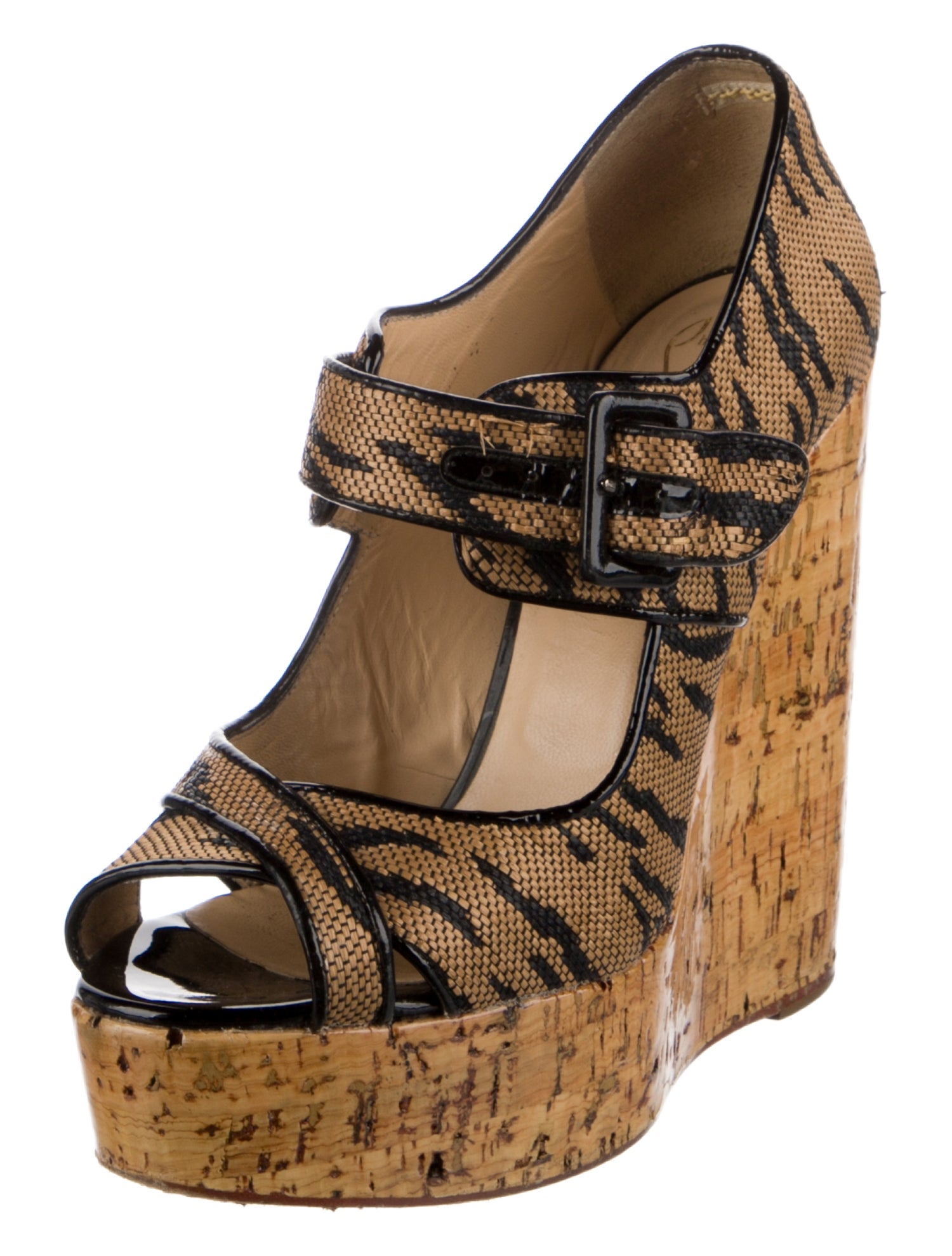 Christian Louboutin Raffia Animal Print Sandals