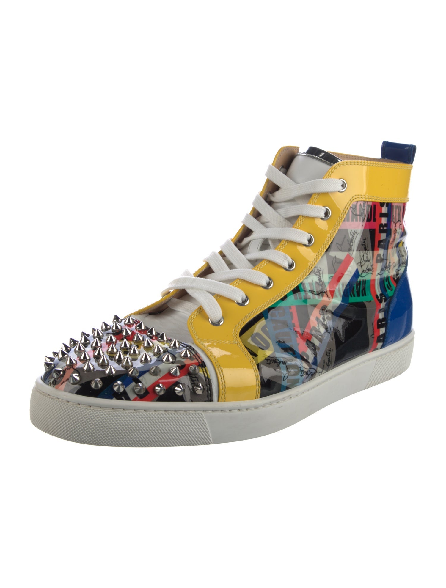 Christian Louboutin Spike Accents Patent Leather Sneakers