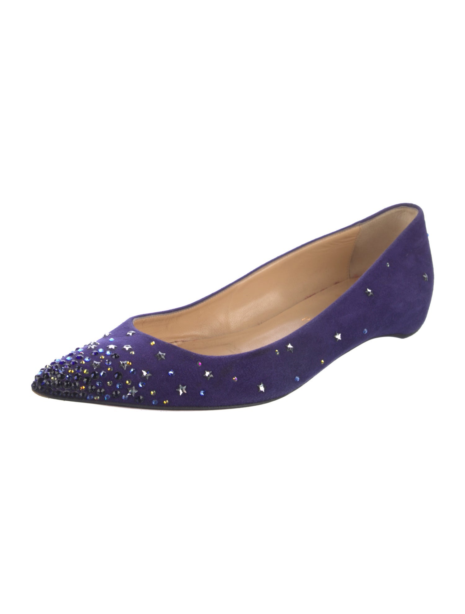 Christian Louboutin Suede Crystal Embellishments Ballet Flats
