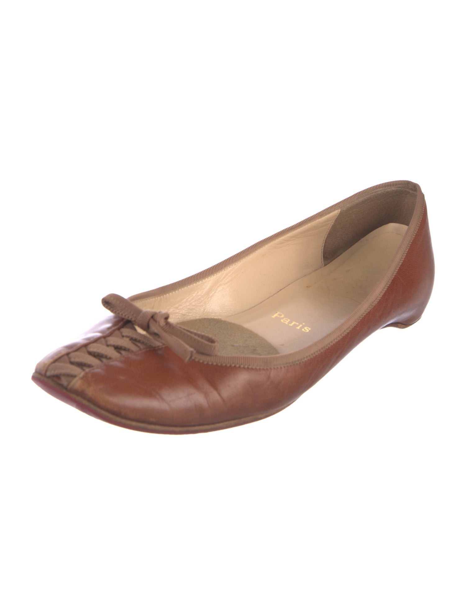 Christian Louboutin Leather Bow Accents Ballet Flats