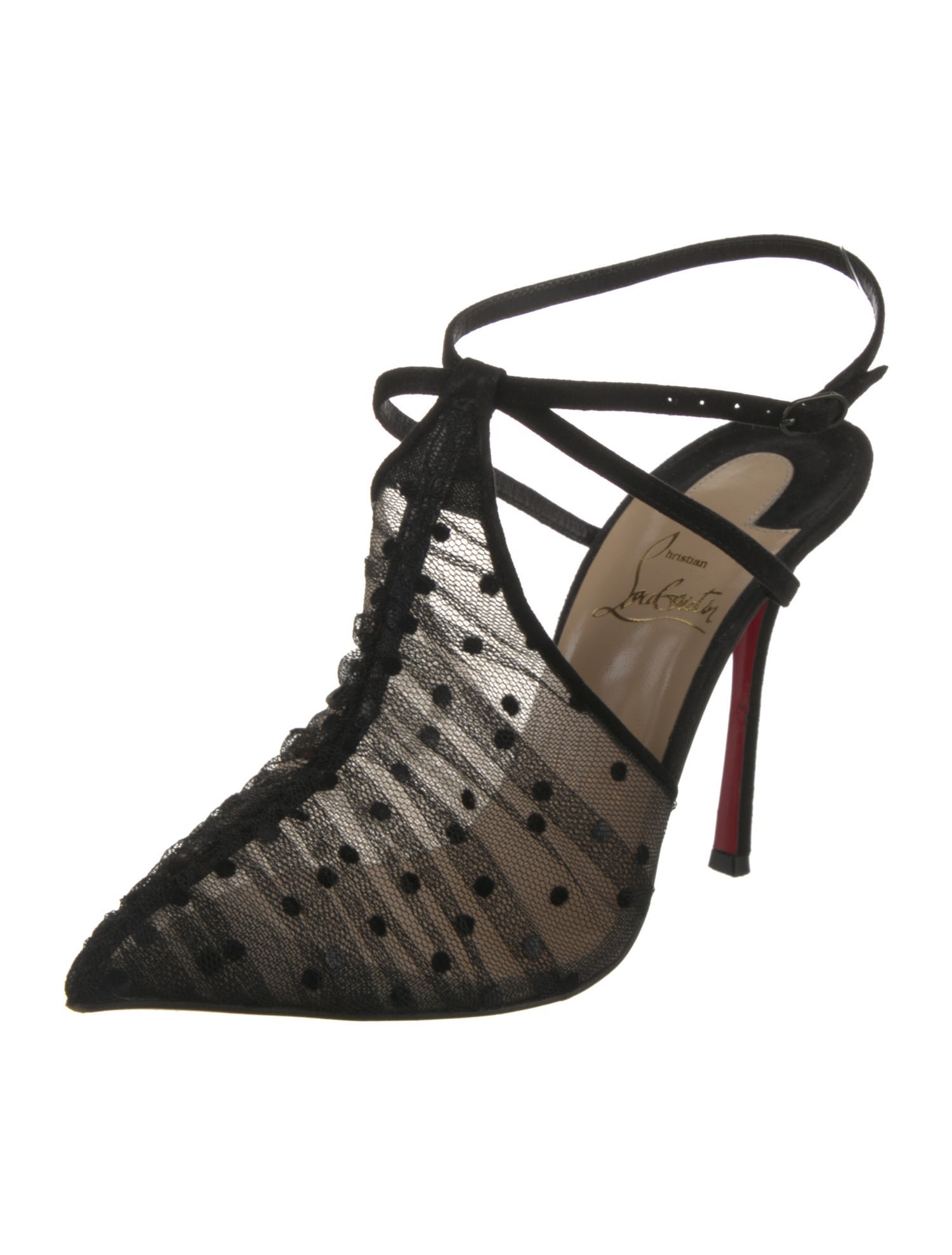 Christian Louboutin Mesh Polka Dot Print T-Strap Pumps