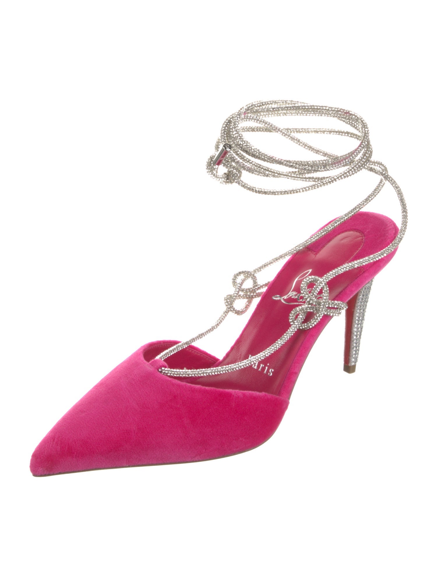 Christian Louboutin Velvet Crystal Embellishments Slingback Pumps