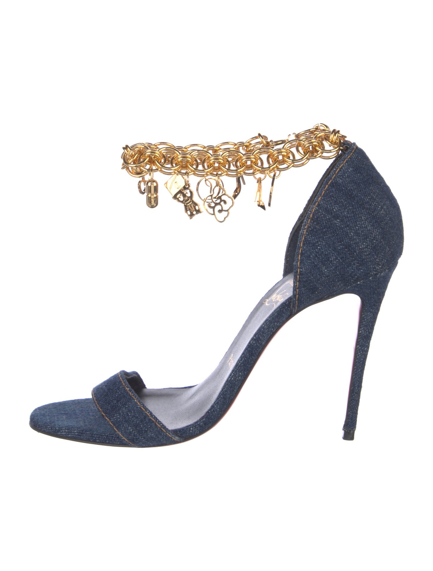 Christian Louboutin Denim Chain-Link Accents D'Orsay Pumps