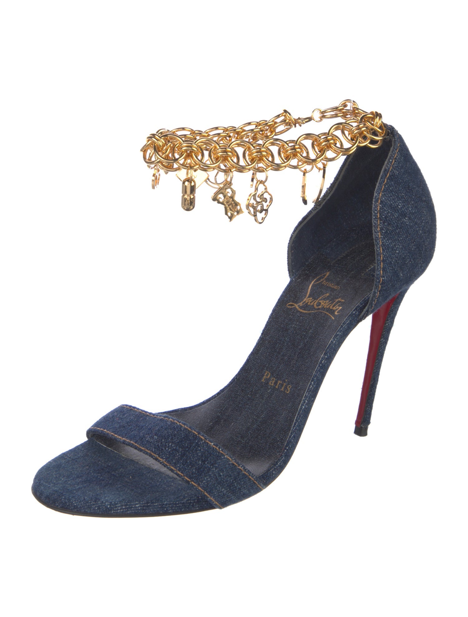 Christian Louboutin Denim Chain-Link Accents D'Orsay Pumps