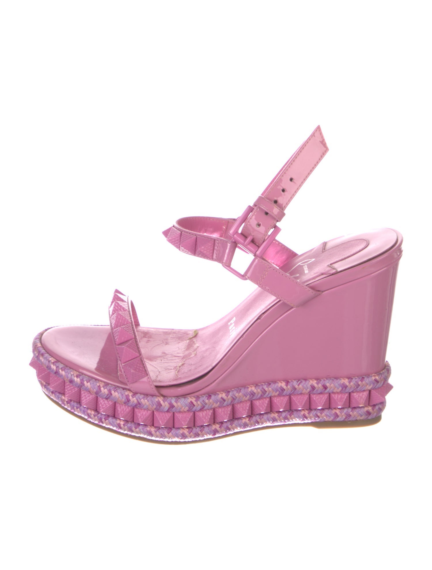 Christian Louboutin Patent Leather Studded Accents Slingback Pumps