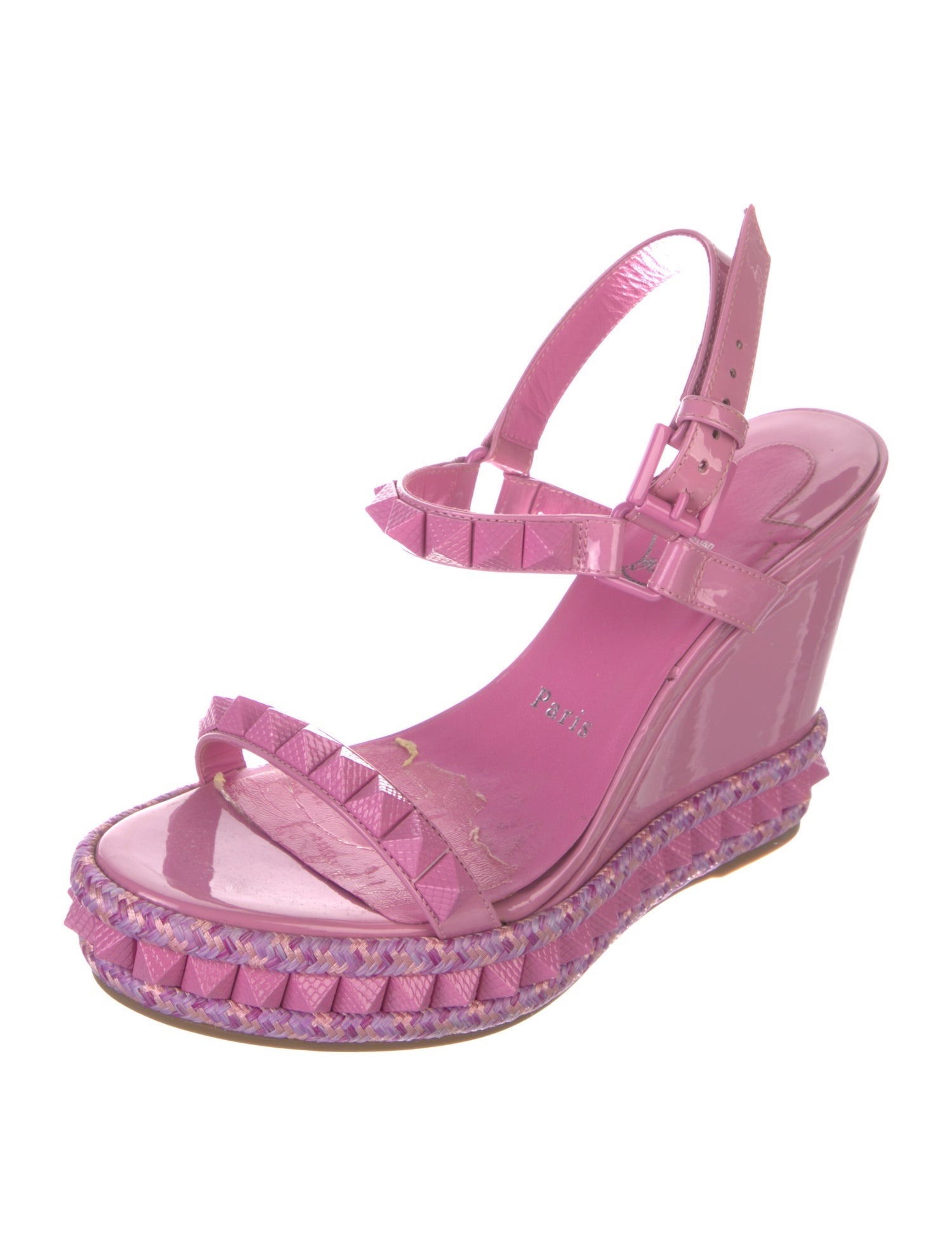 Christian Louboutin Patent Leather Studded Accents Slingback Pumps