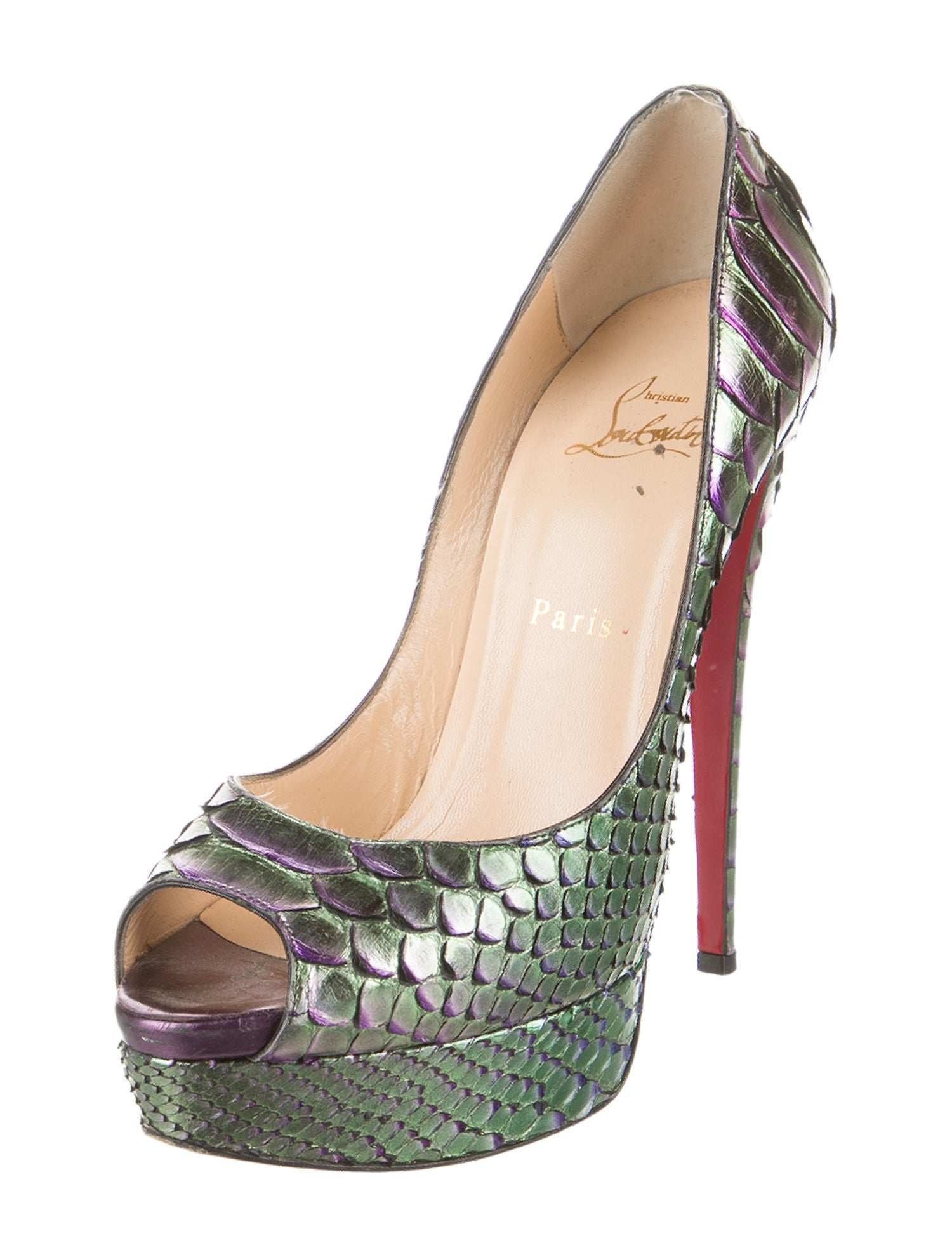 Christian Louboutin Python Lady Peep 150 Python Pumps