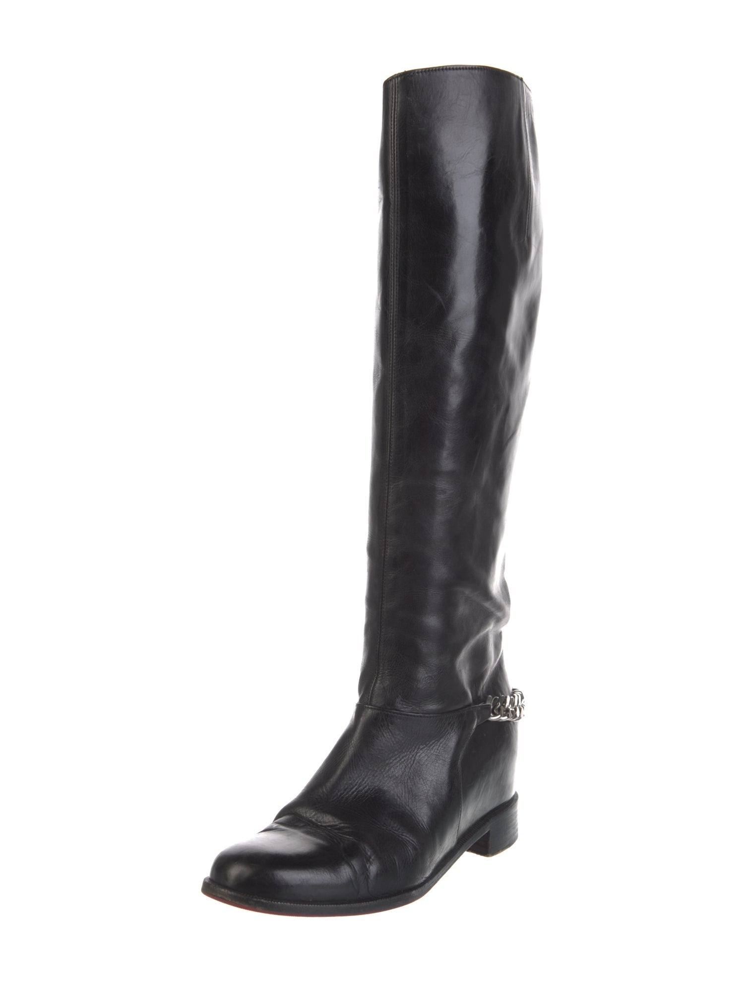 Christian Louboutin Chain-Link Accent Leather Riding Boots