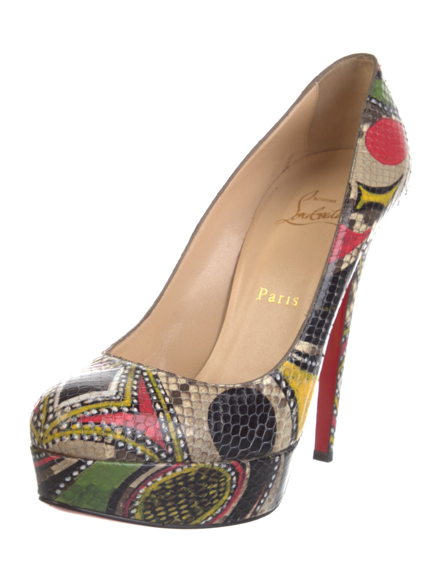 Christian Louboutin Embossed Leather Animal Print Slingback Pumps