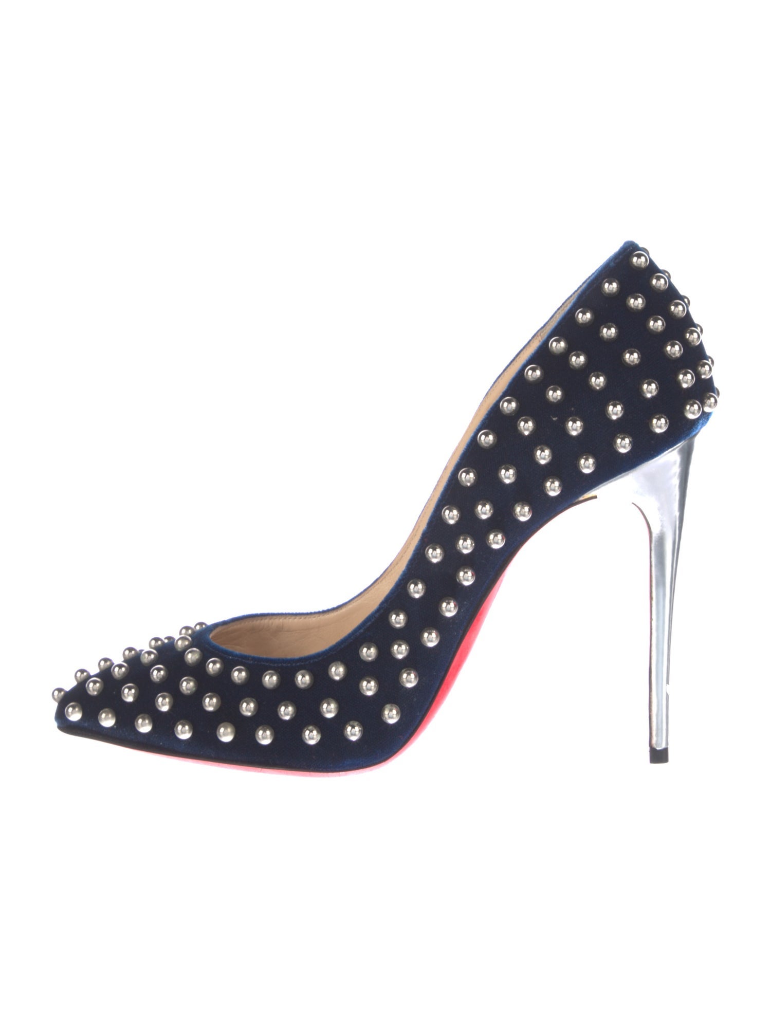 Christian Louboutin Spike Accents Velvet Pumps