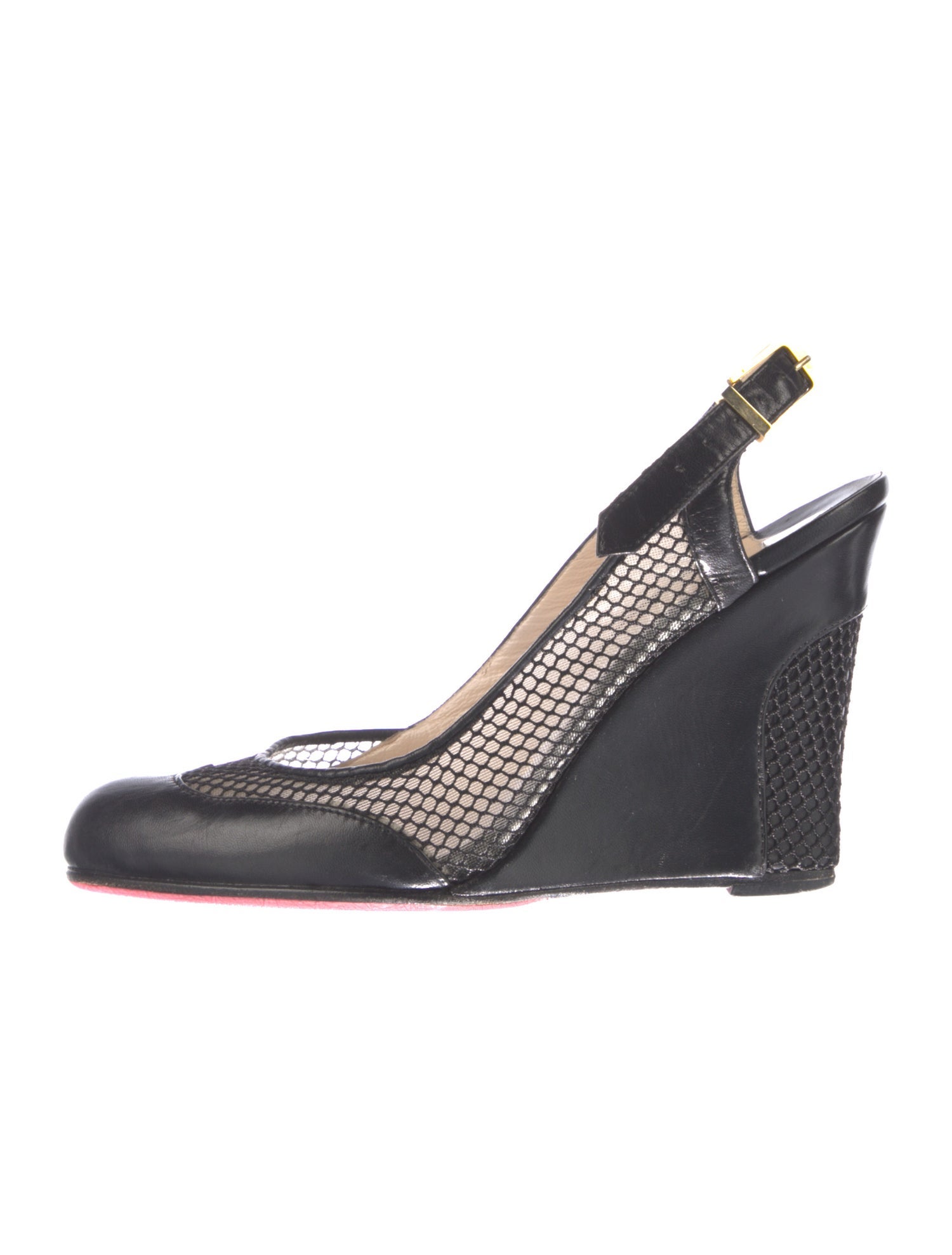 Christian Louboutin Leather Mesh Accents Slingback Pumps