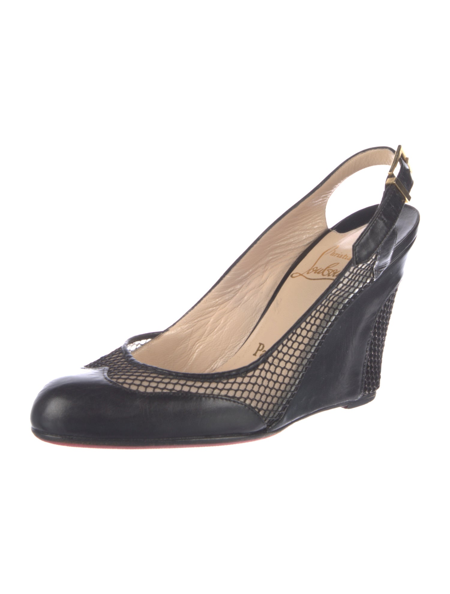 Christian Louboutin Leather Mesh Accents Slingback Pumps