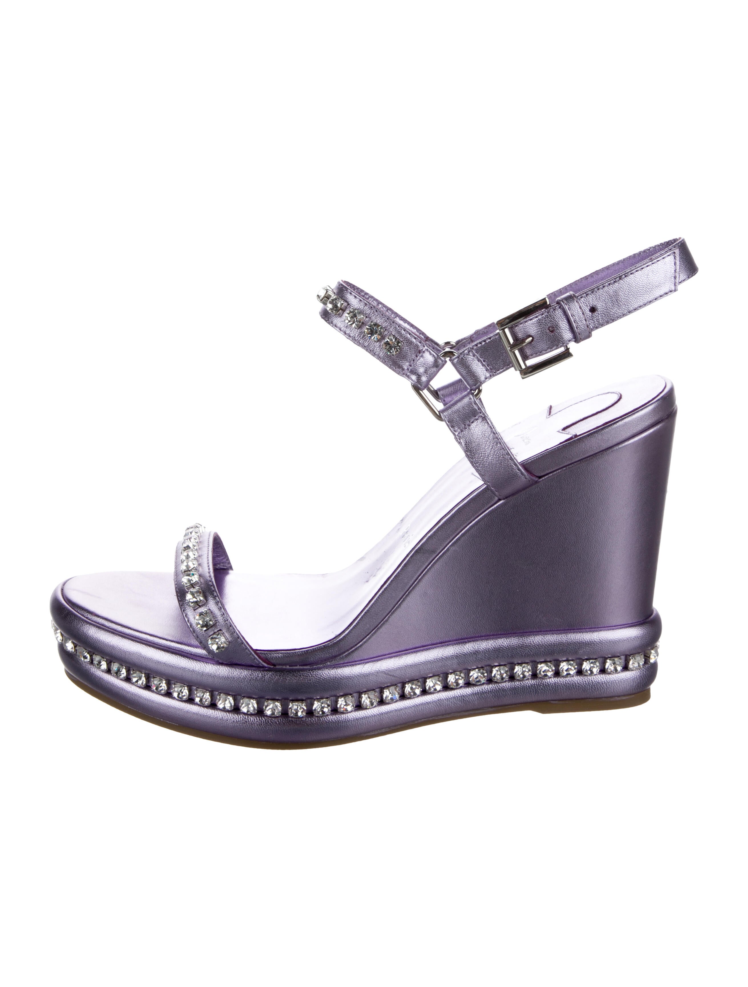 Christian Louboutin Patent Leather Crystal Embellishments Slingback Sandals