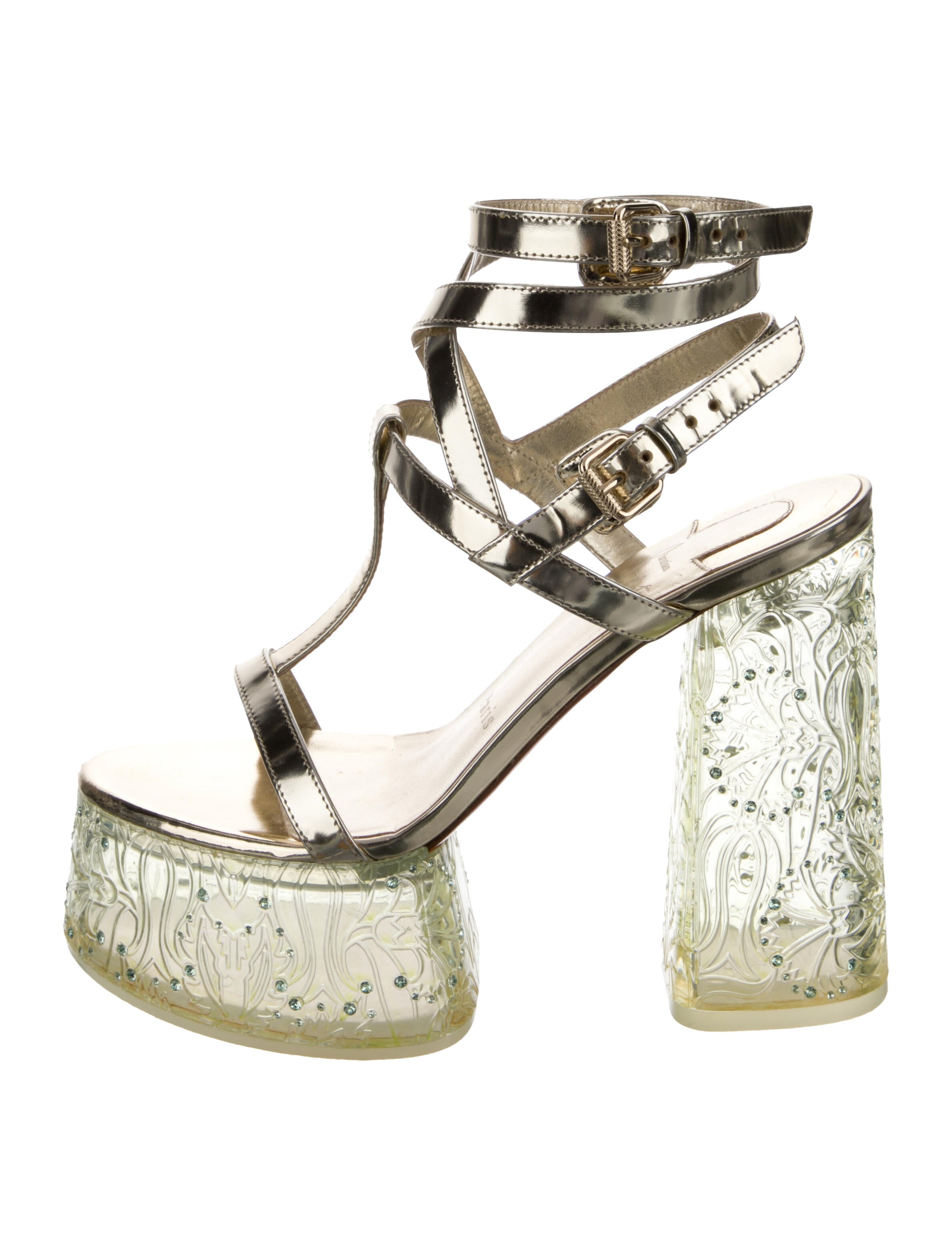 Christian Louboutin Leather Crystal Embellishments T-Strap Sandals