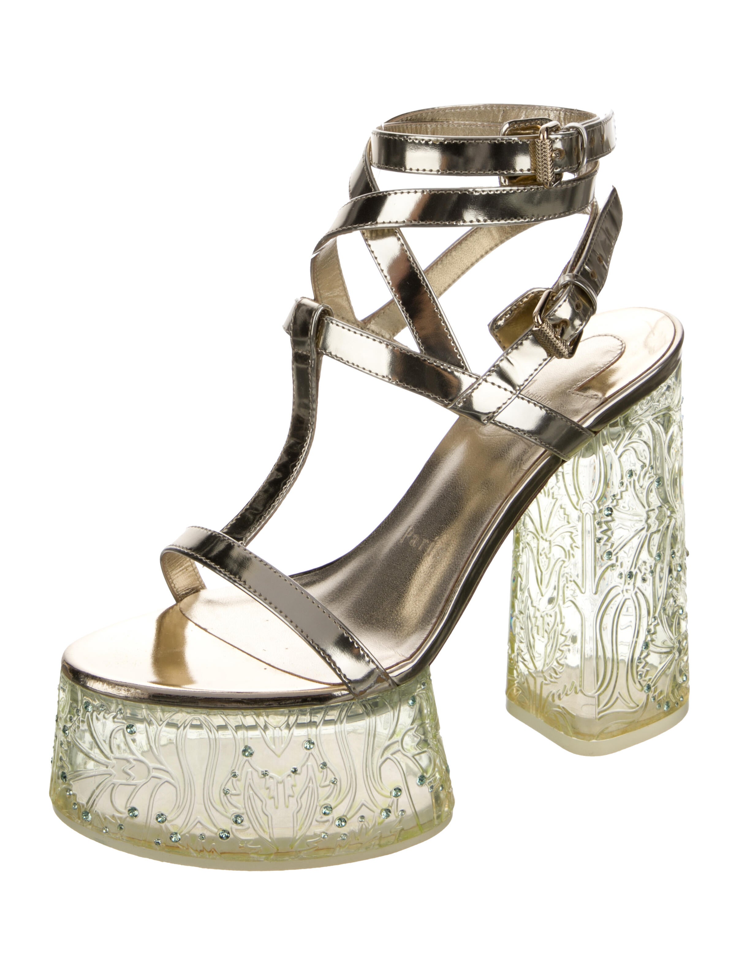 Christian Louboutin Leather Crystal Embellishments T-Strap Sandals