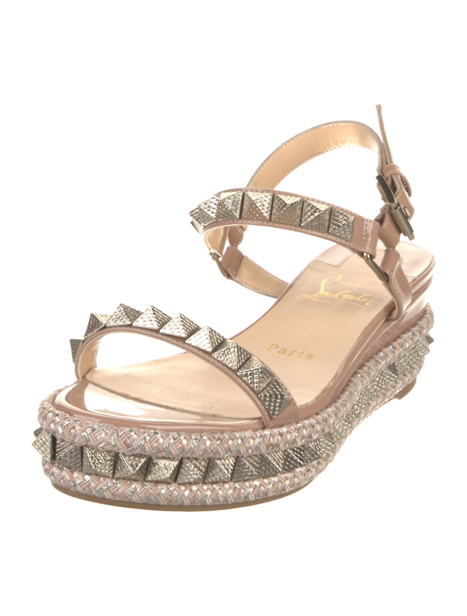 Christian Louboutin Patent Leather Studded Accents Espadrilles
