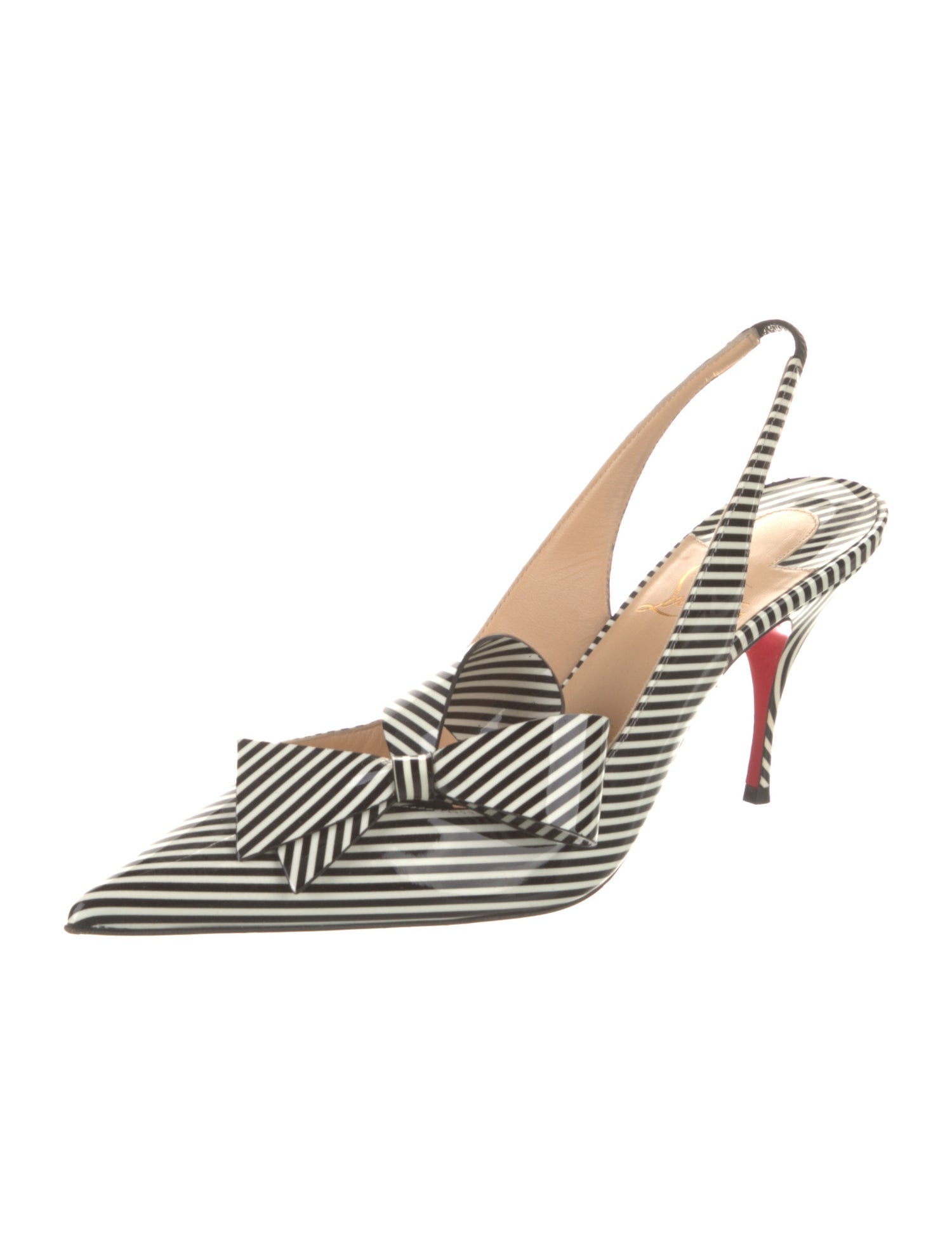 Christian Louboutin Patent Leather Striped Slingback Pumps
