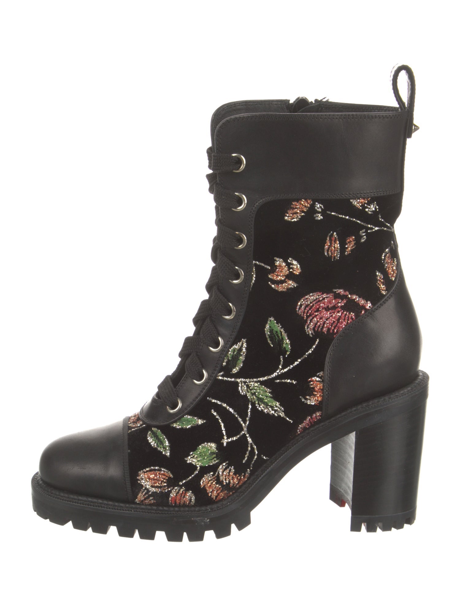 Christian Louboutin Spike Accents Velvet Combat Boots