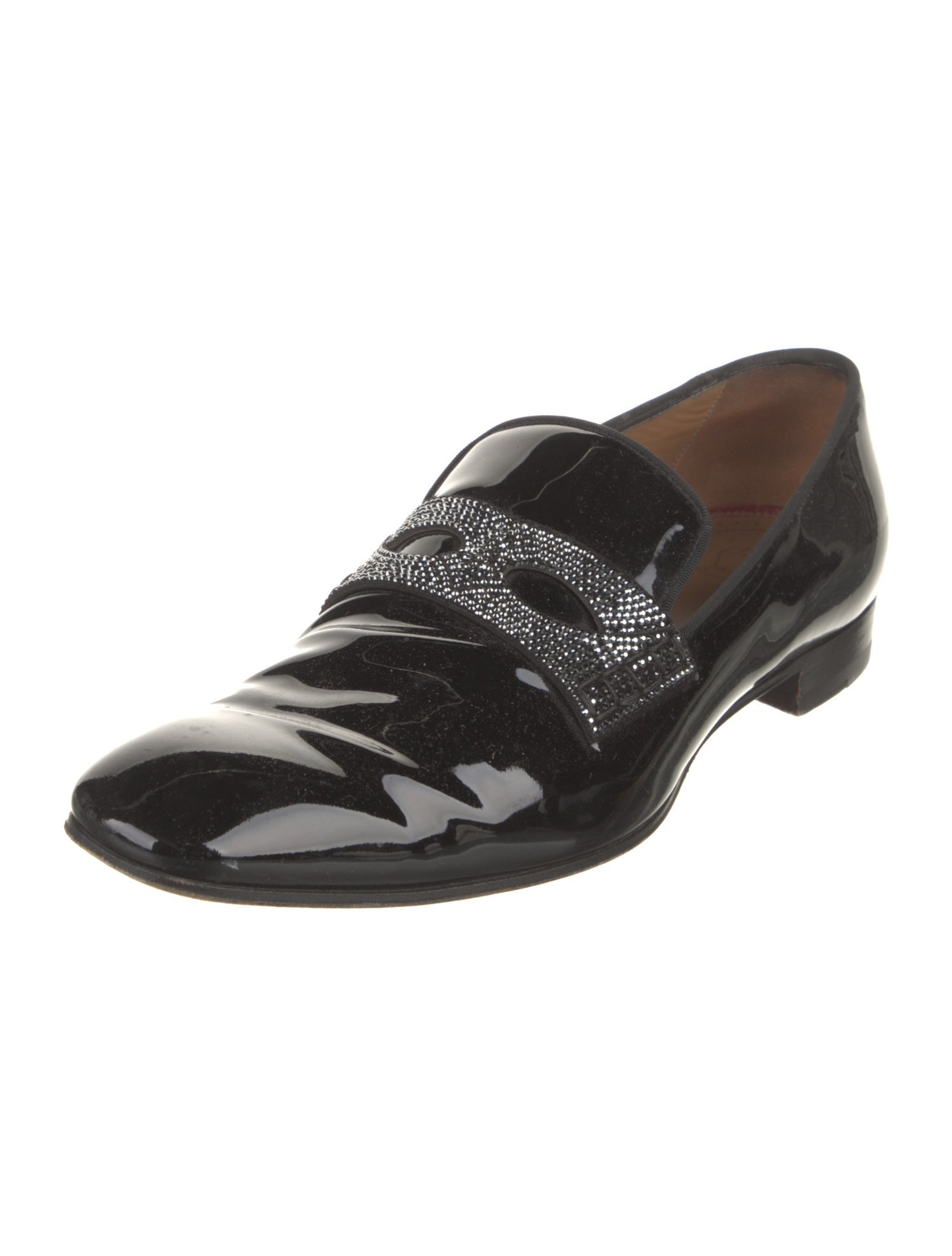 Christian Louboutin Patent Leather Crystal Embellishments Dress Loafers